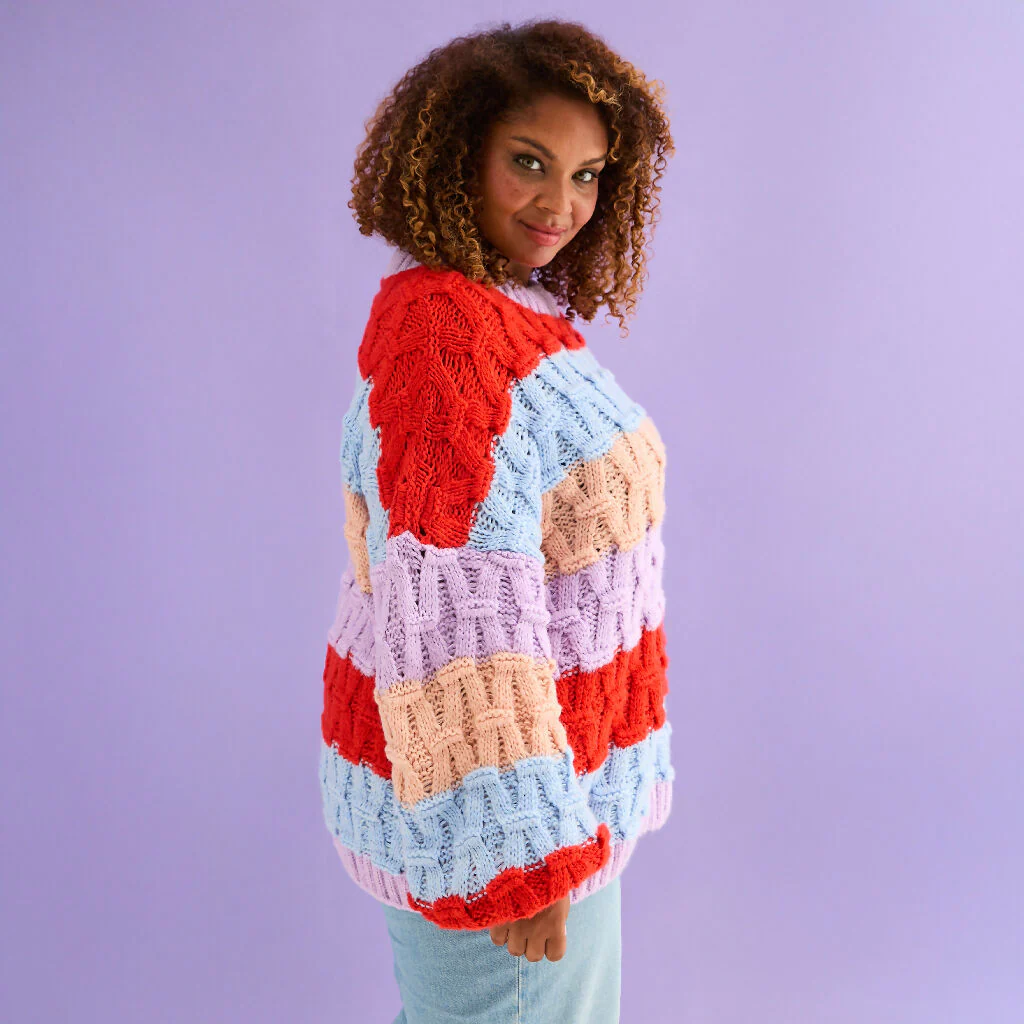 Mandy Criss-Cross Stitch Balloon Sleeve Stripe Jumper - Orange - Image 8
