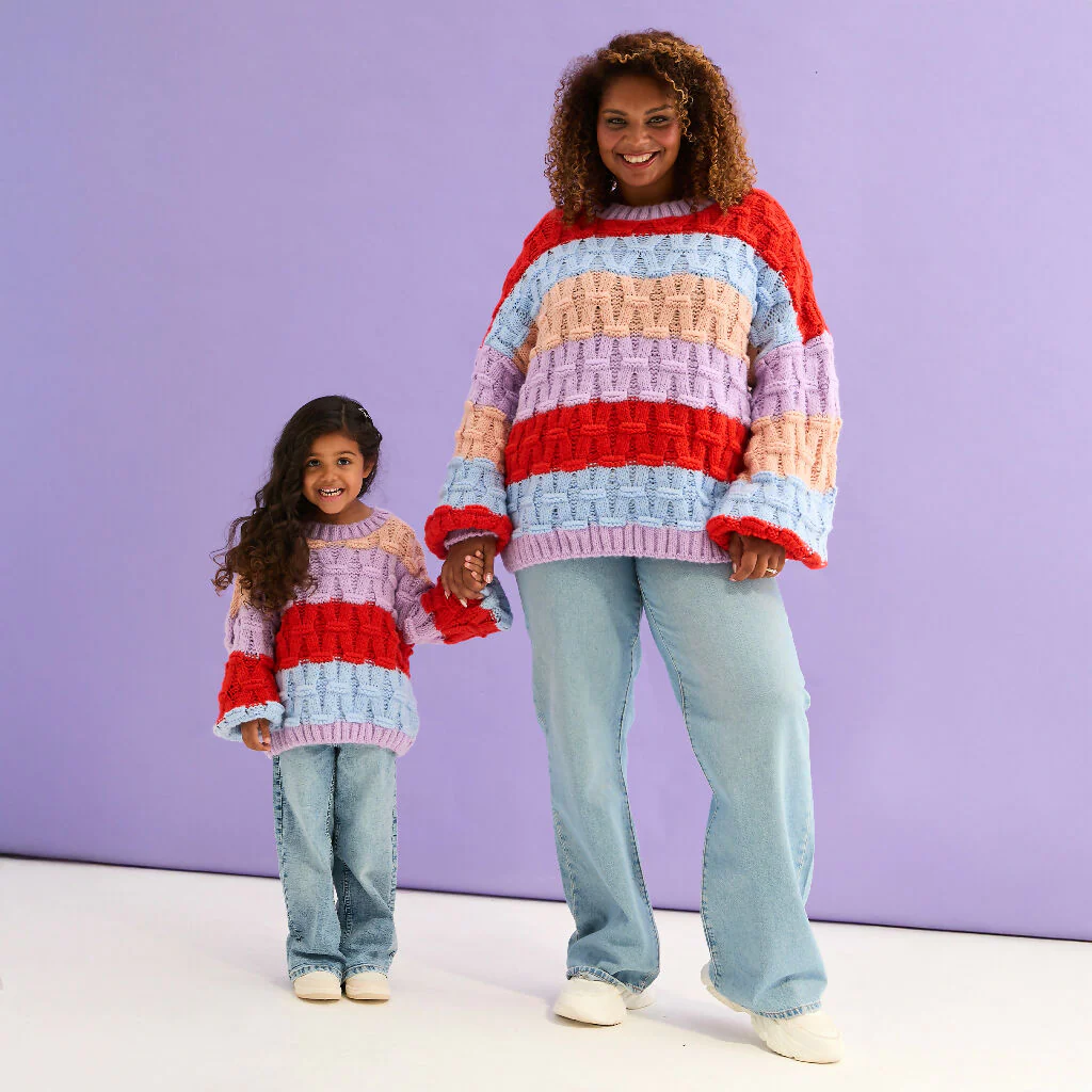 Mandy Criss-Cross Stitch Balloon Sleeve Stripe Jumper - Orange - Image 9