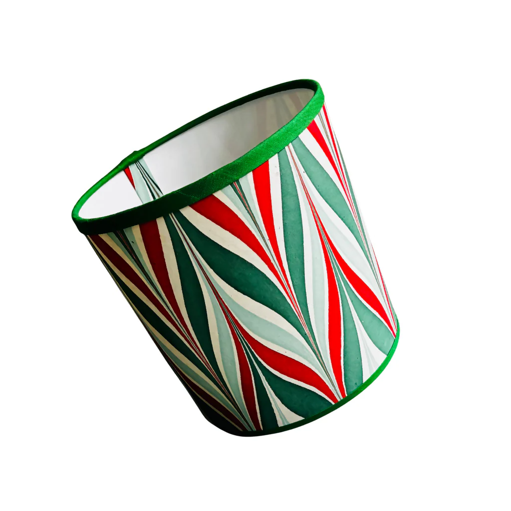 Marbled Paper Lampshade | Red & Green with Green Trim - Image 2
