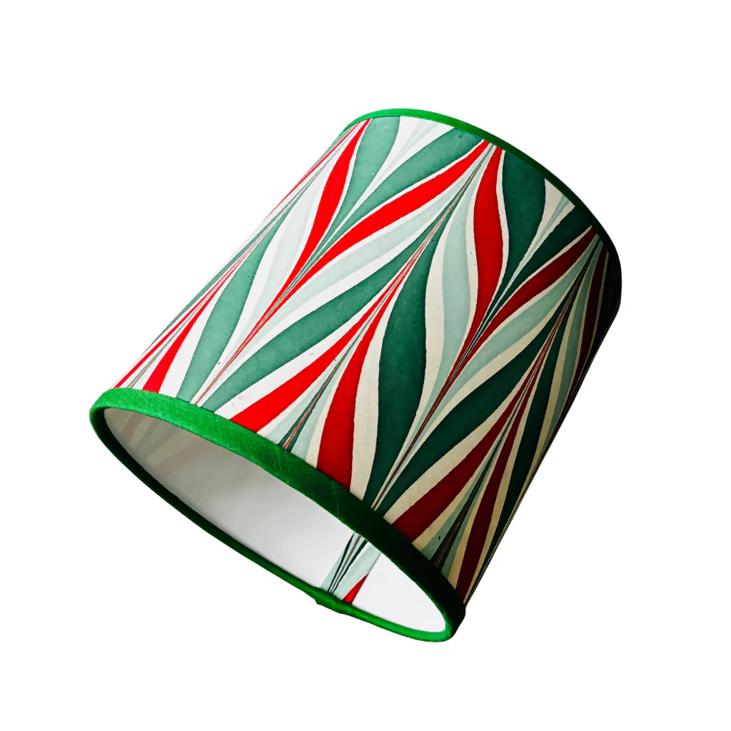 Marbled Paper Lampshade | Red & Green with Green Trim - Image 4