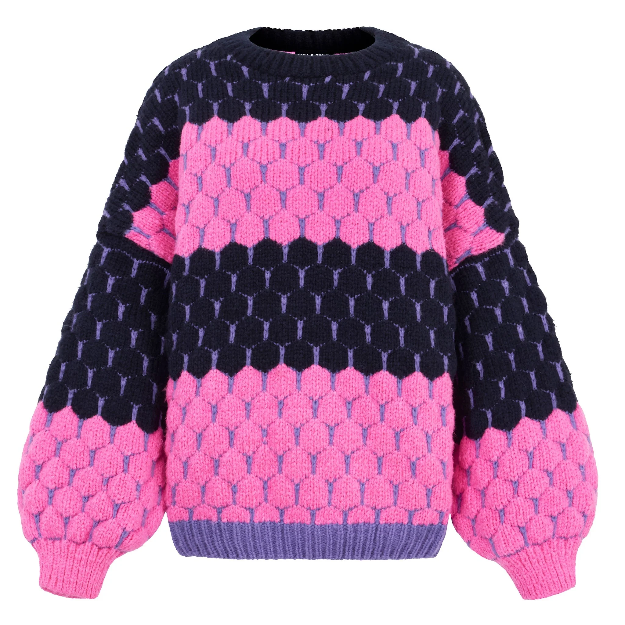 Marissa Stripe Bubble Stitch Jumper - Navy - Image 2