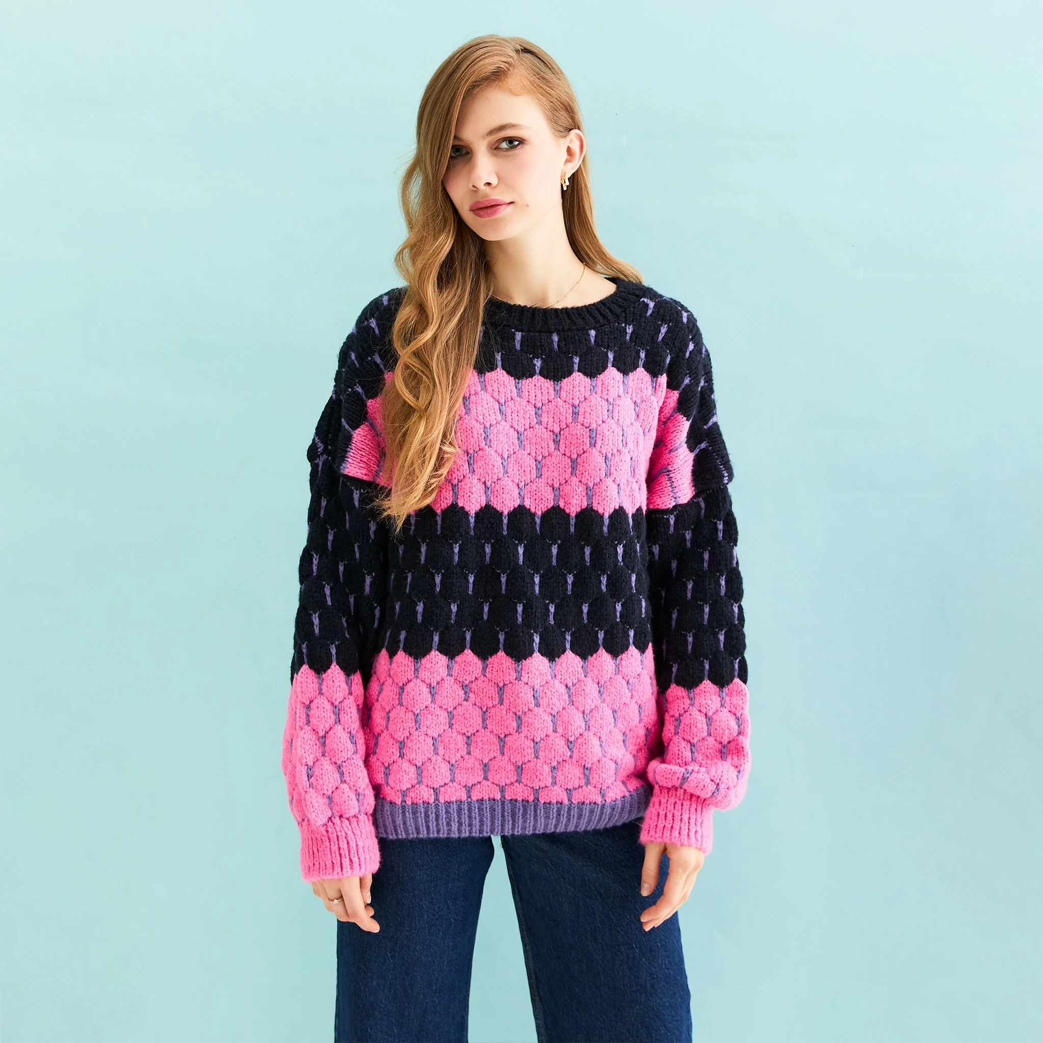 Marissa Stripe Bubble Stitch Jumper - Navy - Image 3