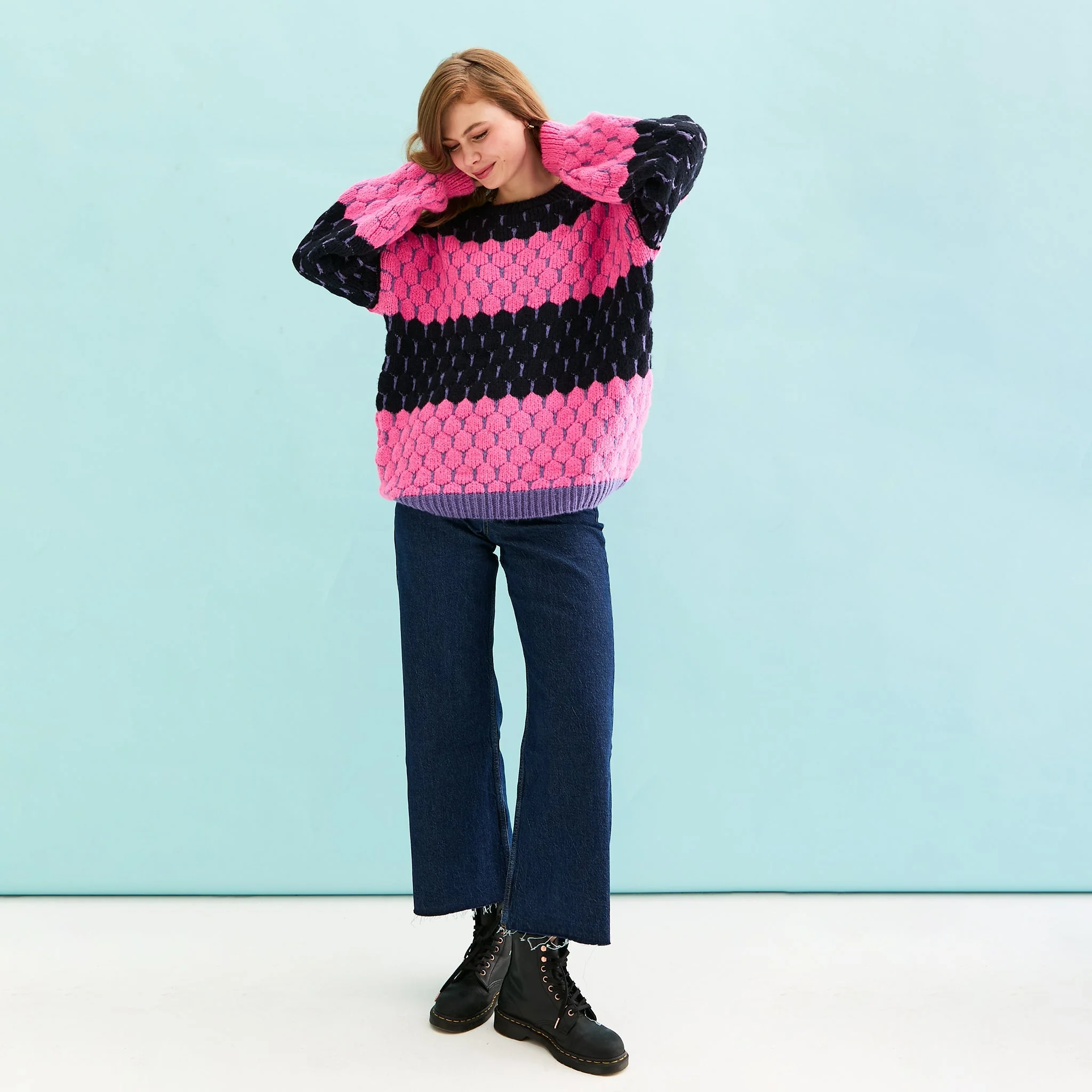 Marissa Stripe Bubble Stitch Jumper - Navy - Image 4