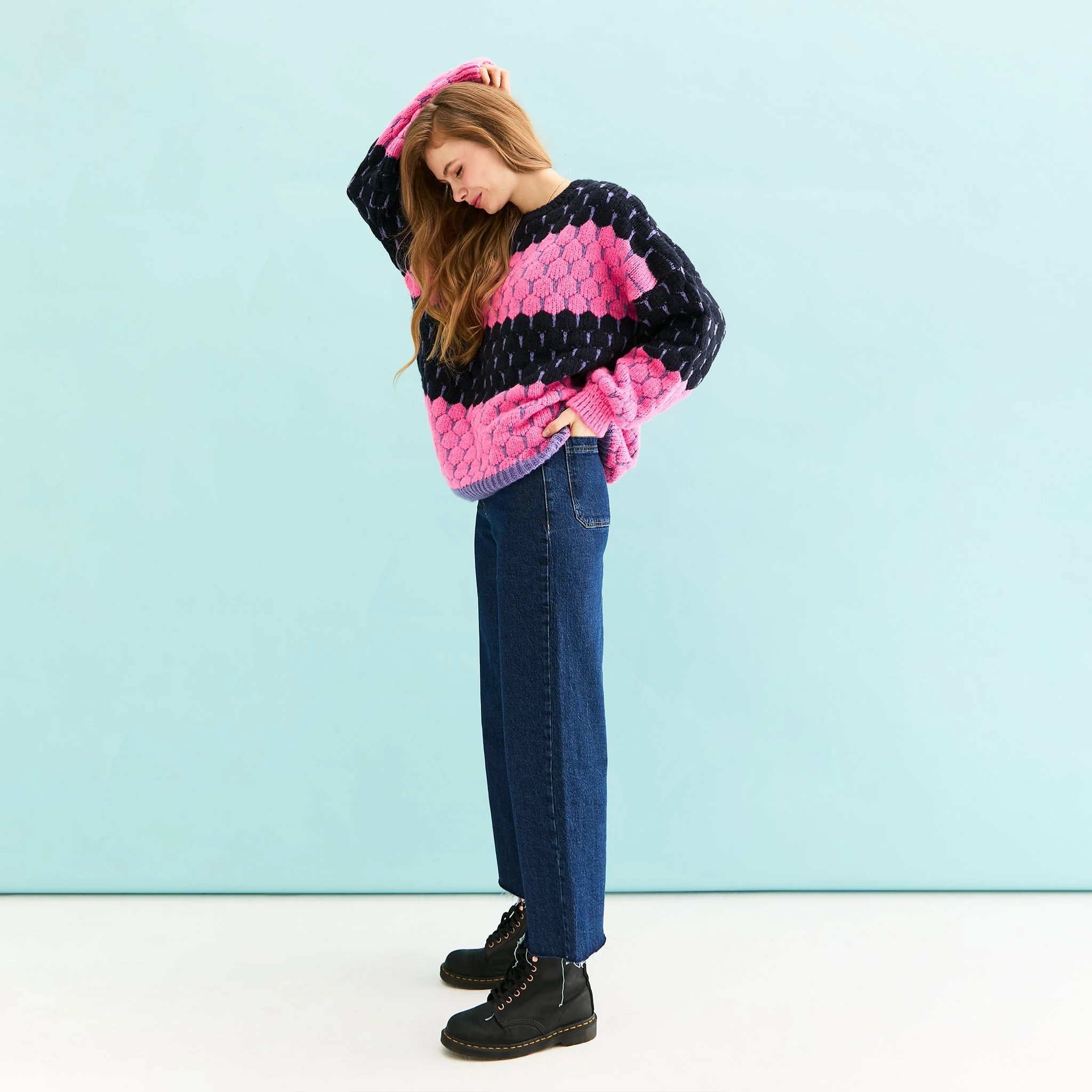 Marissa Stripe Bubble Stitch Jumper - Navy - Image 8
