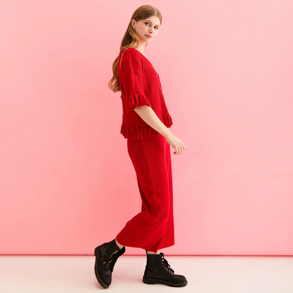 Marlow Ruffle Co-Ord Cardigan - Red - Image 12