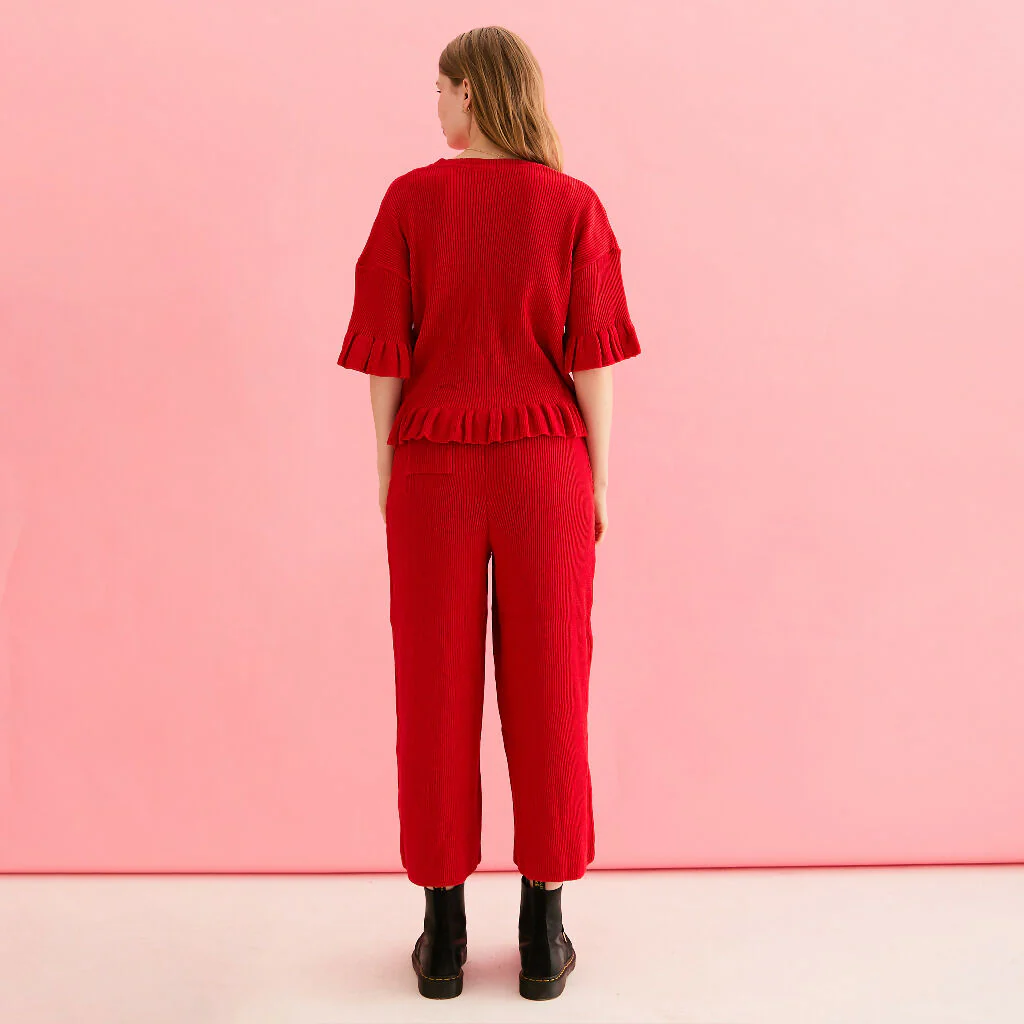 Marlow Ruffle Co-Ord Cardigan - Red - Image 13