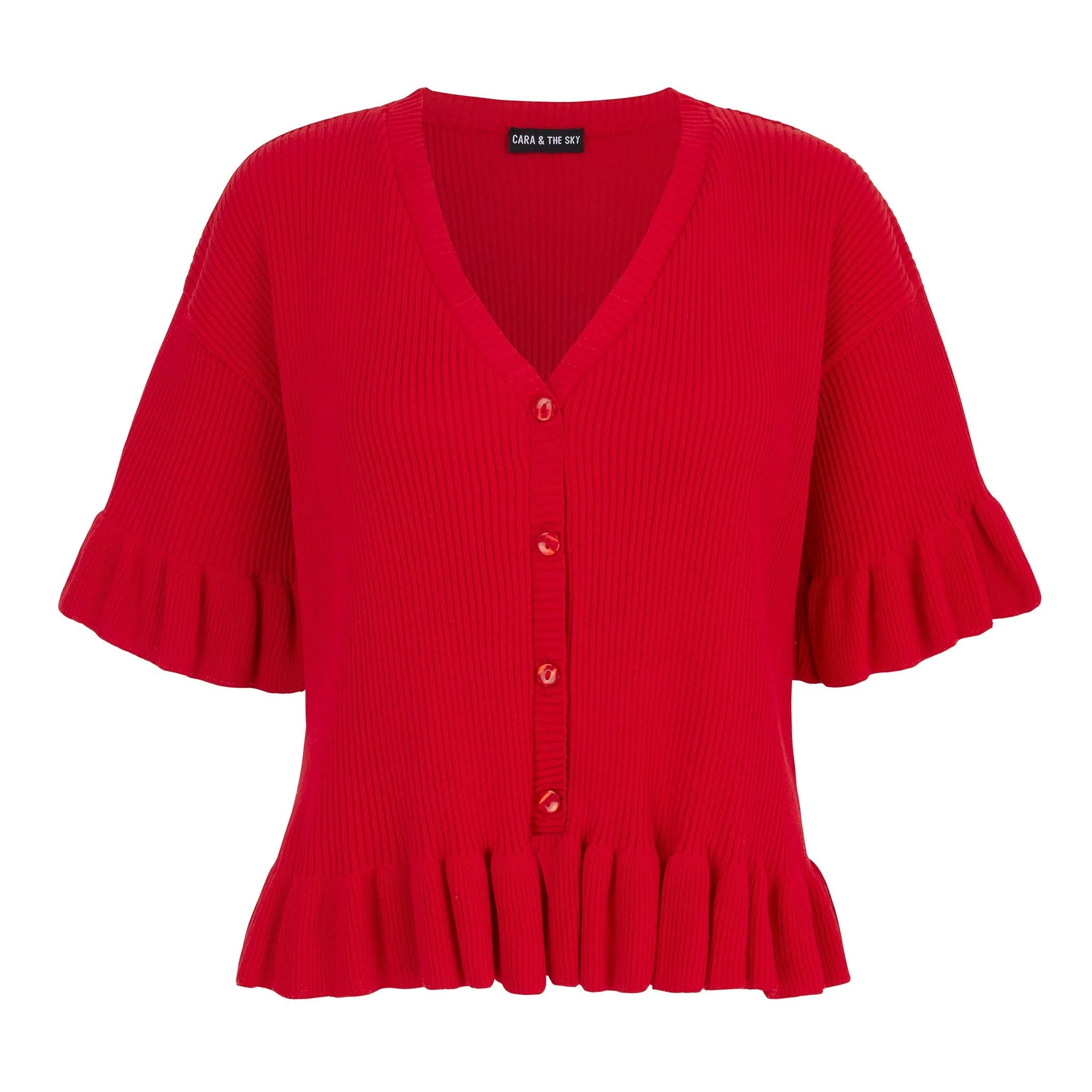 Marlow Ruffle Co-Ord Cardigan - Red - Image 3