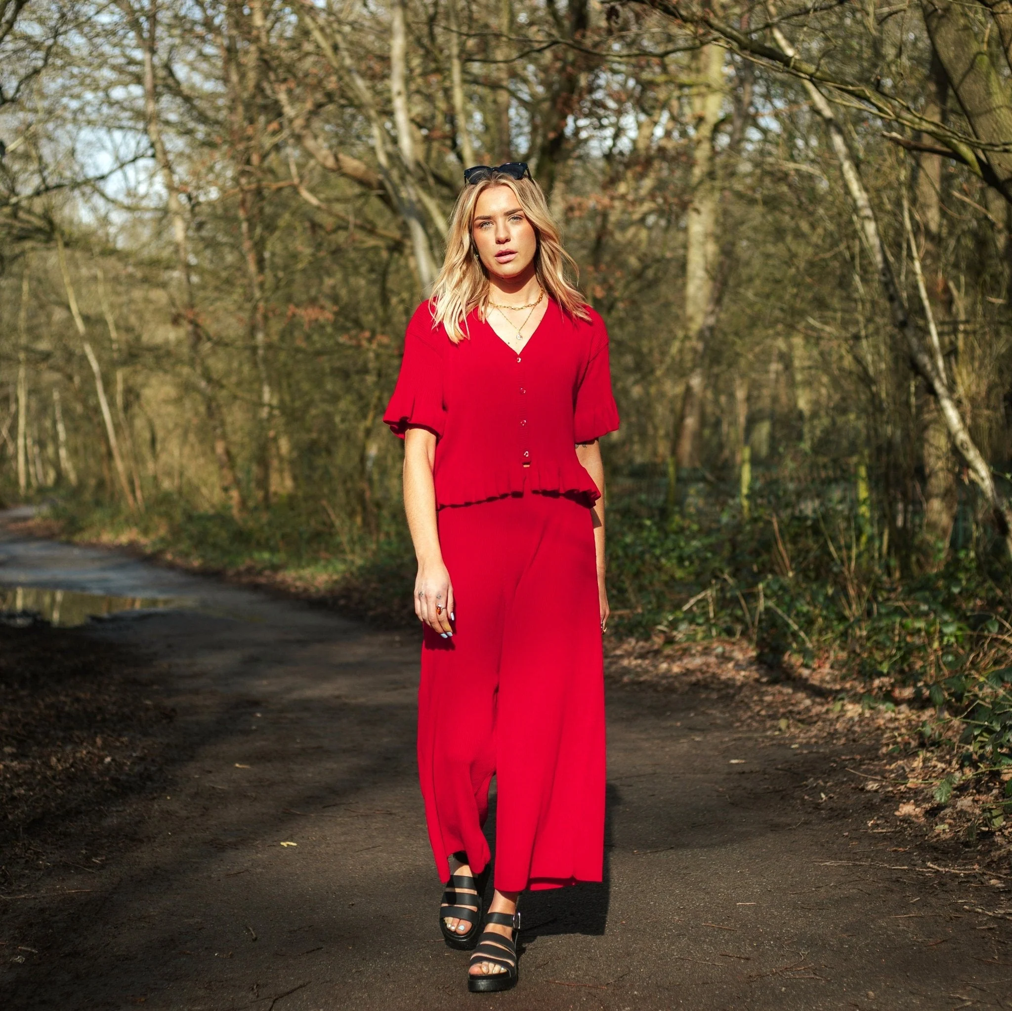 Marlow Ruffle Co-Ord Cardigan - Red - Image 4