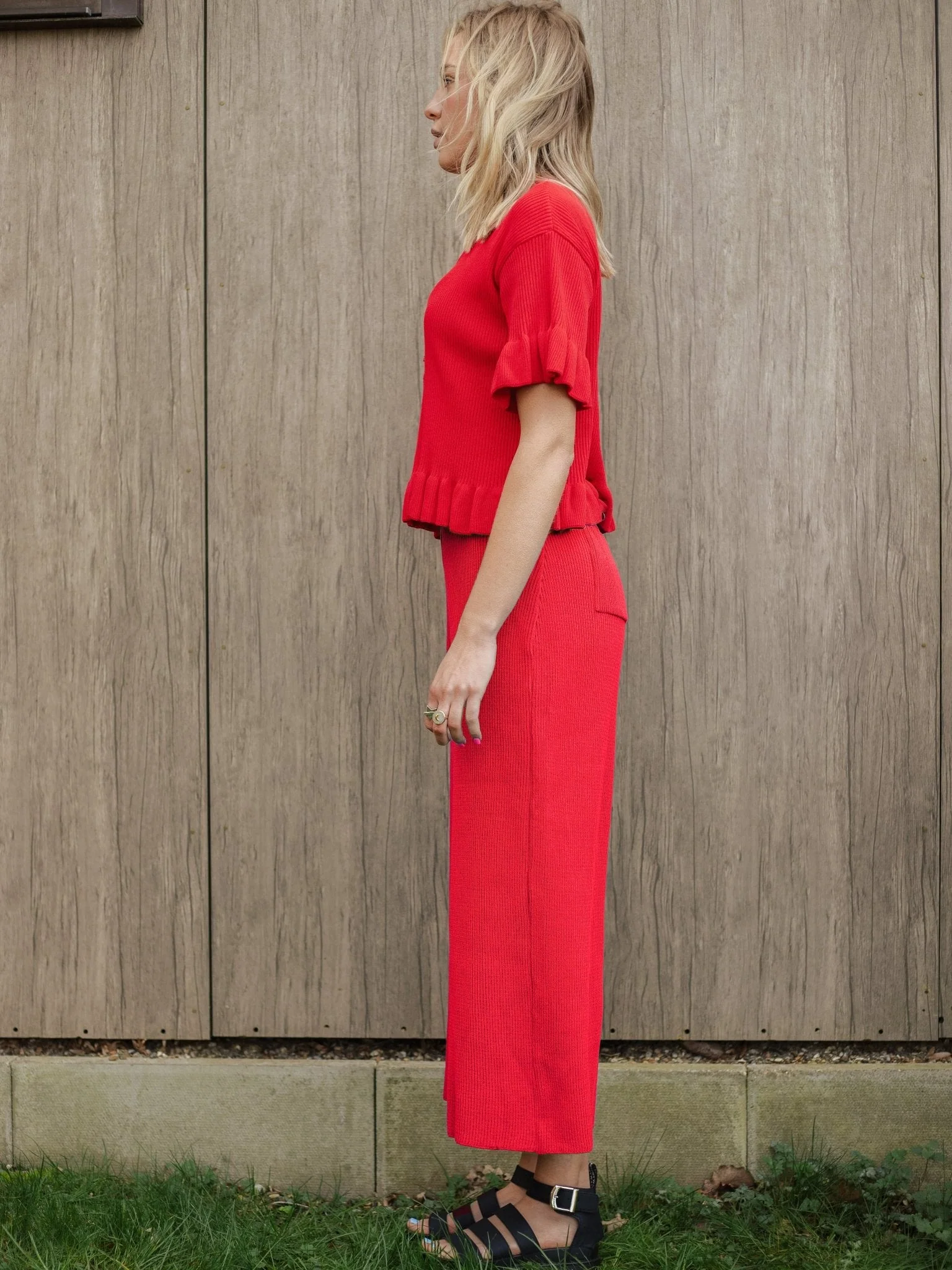 Marlow Ruffle Co-Ord Cardigan - Red - Image 9
