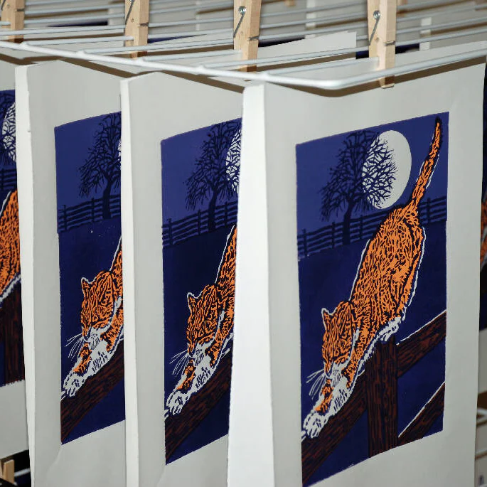 Marmalade Cat by Moonlight - Limited Edition - Original Linocut Print - Image 4