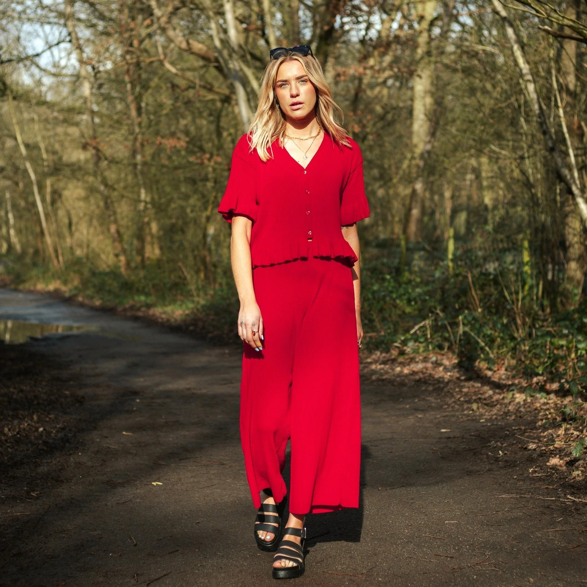Martha Wide Leg Knitted Trousers Co-Ord - Red - Image 2