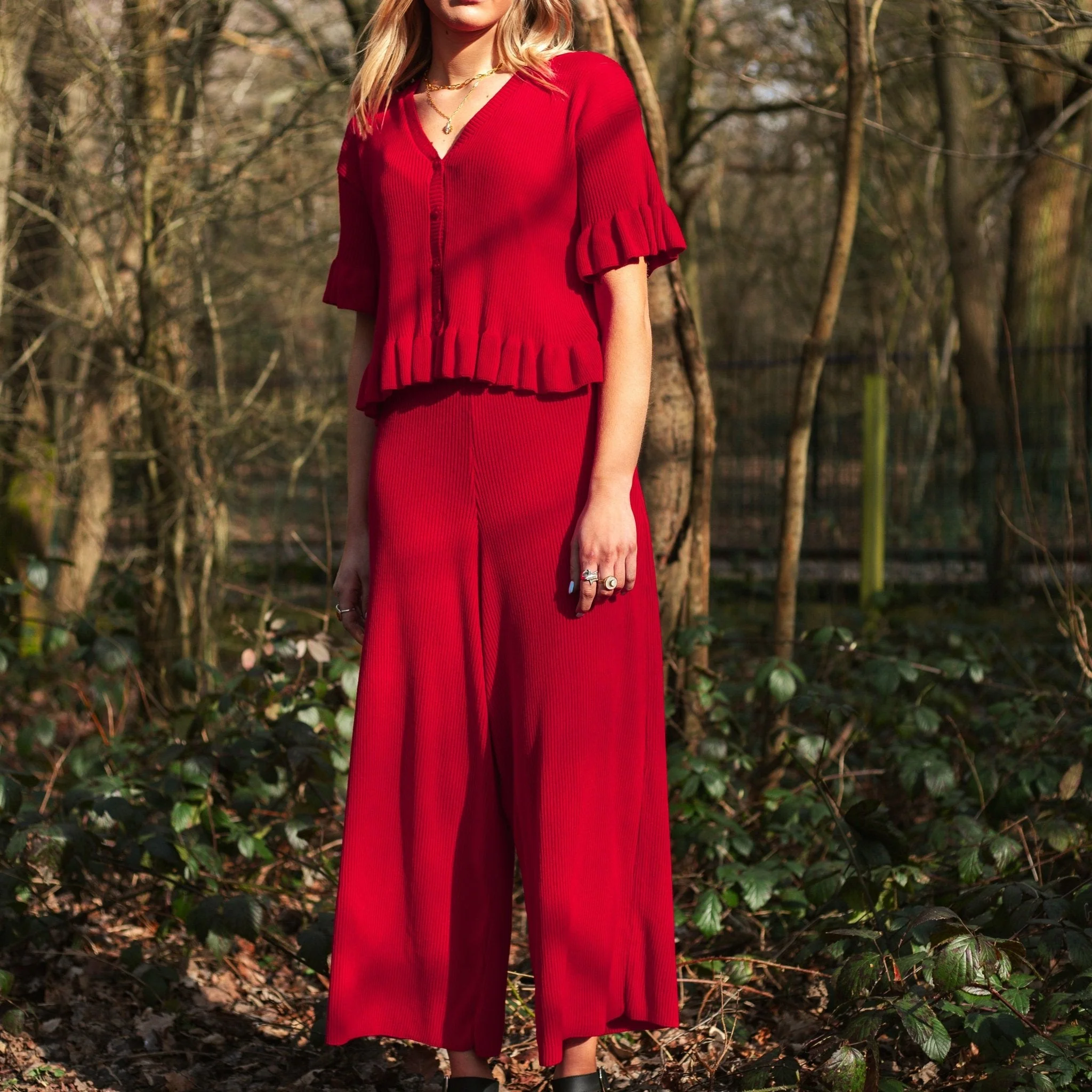 Martha Wide Leg Knitted Trousers Co-Ord - Red - Image 4