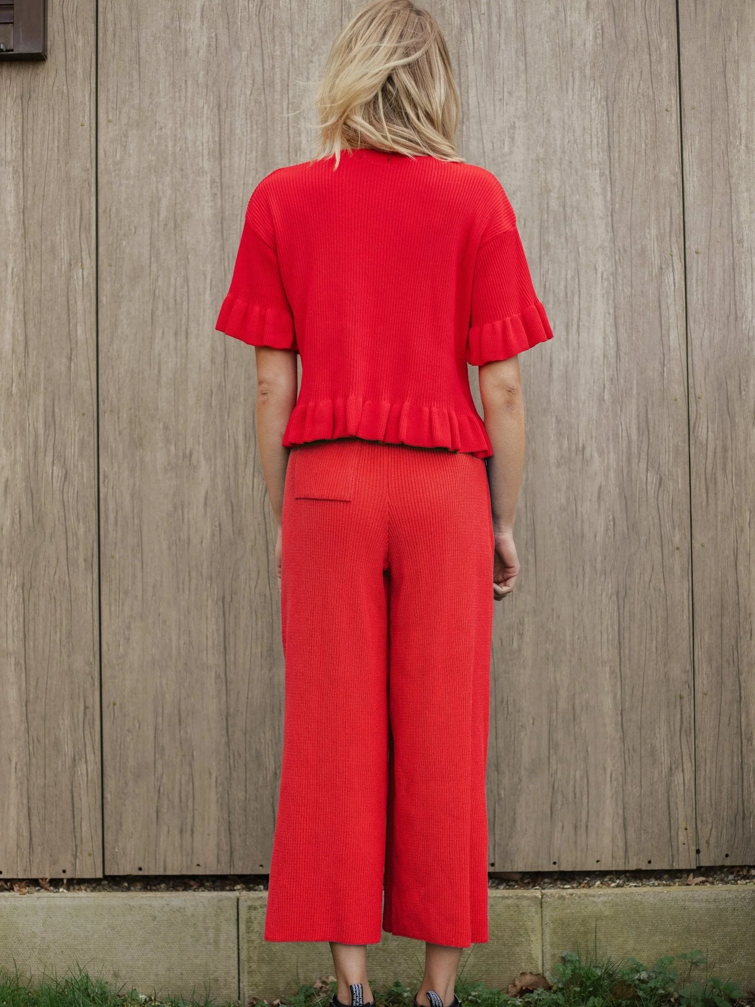 Martha Wide Leg Knitted Trousers Co-Ord - Red - Image 6