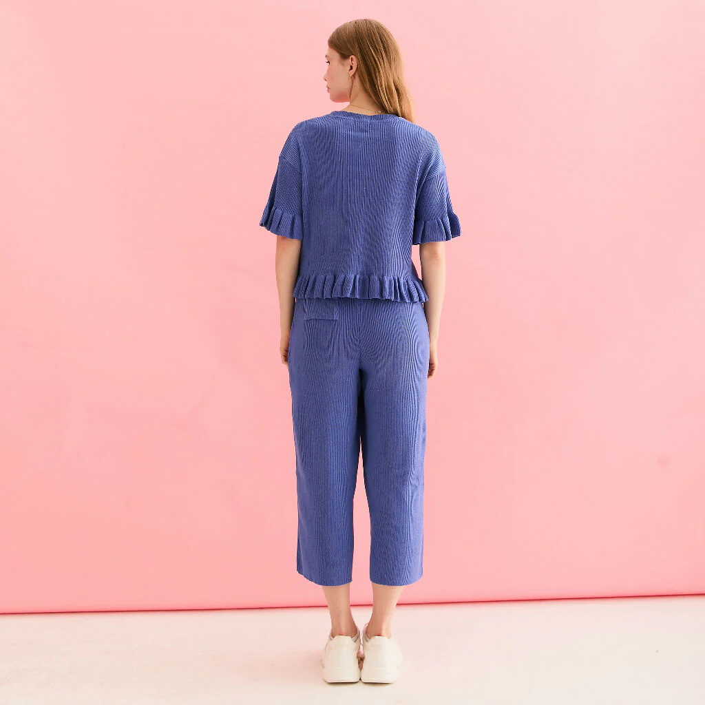 Martha Wide Leg Knitted Trousers - Cornflower Blue - Image 10