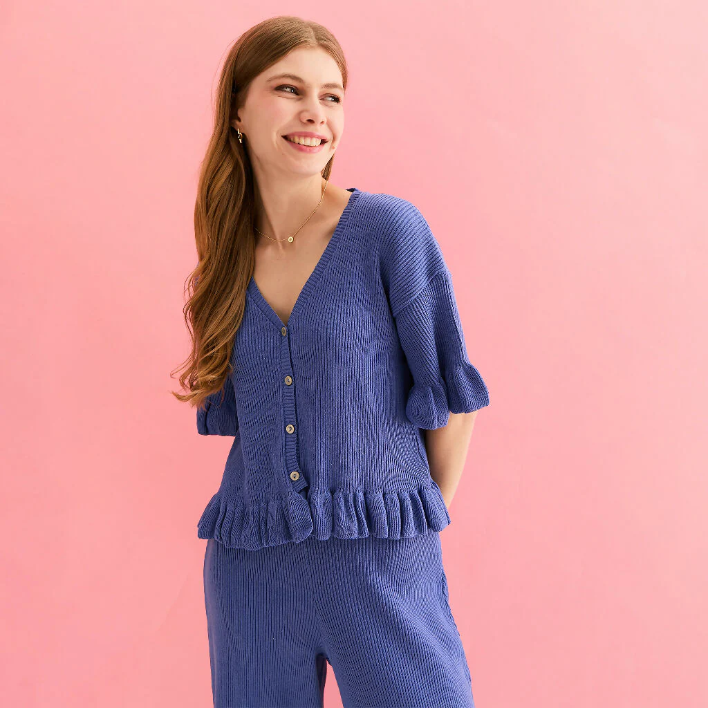 Martha Wide Leg Knitted Trousers - Cornflower Blue - Image 11