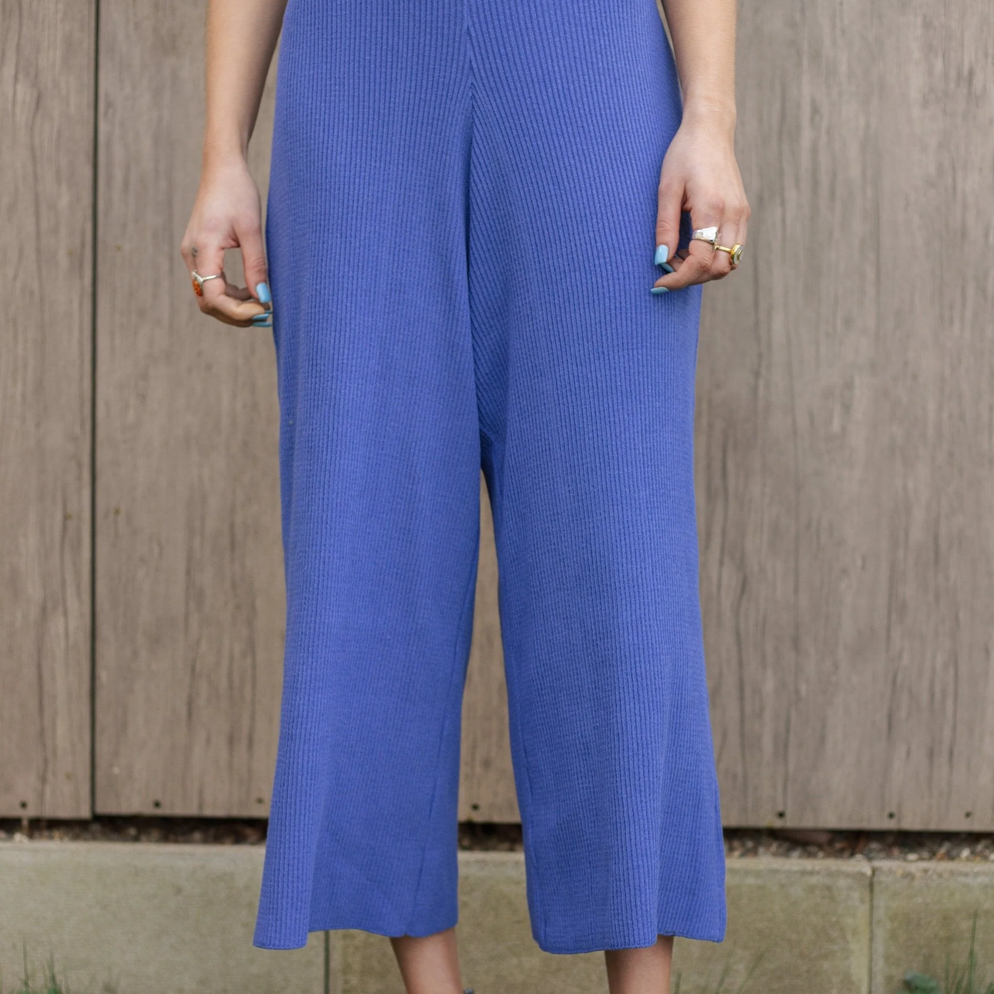 Martha Wide Leg Knitted Trousers - Cornflower Blue - Image 5
