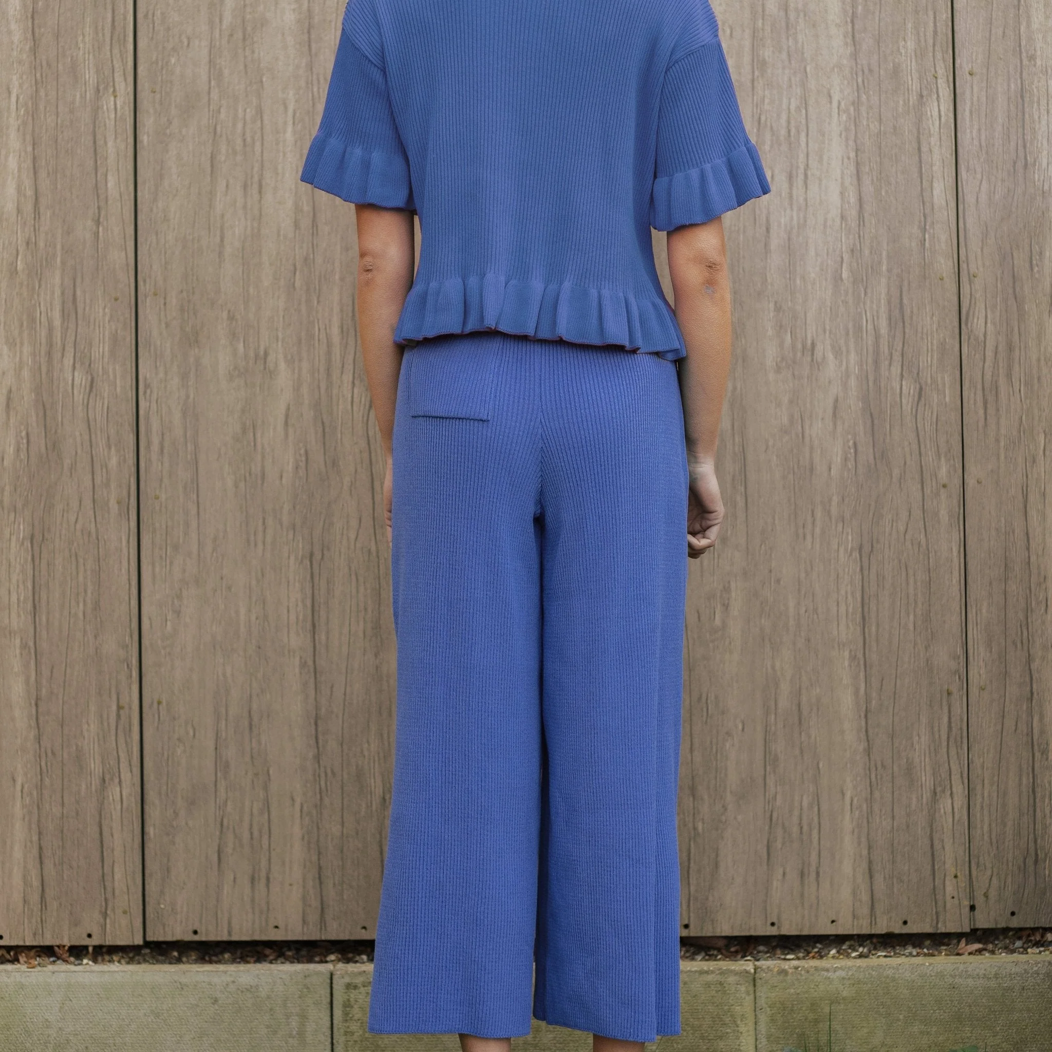 Martha Wide Leg Knitted Trousers - Cornflower Blue - Image 6