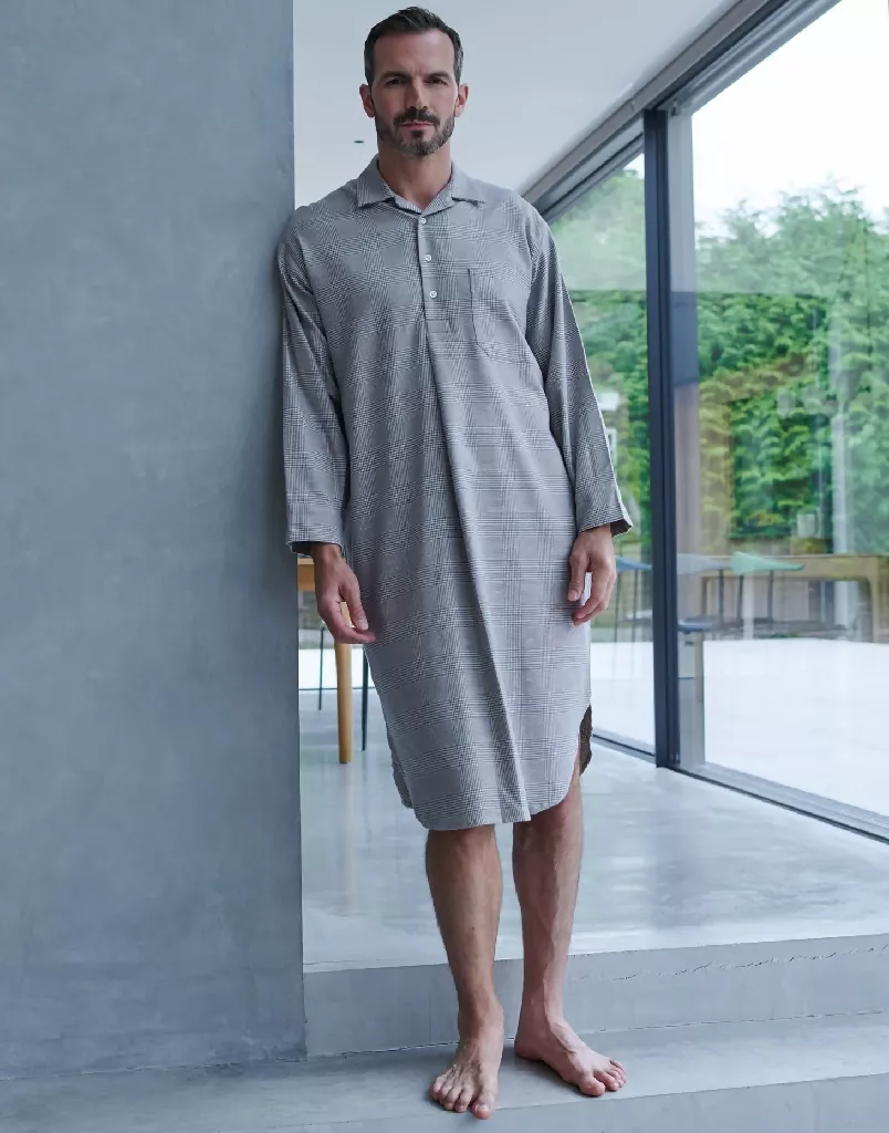 Men's Brushed Cotton Check Nightshirts - Image 4
