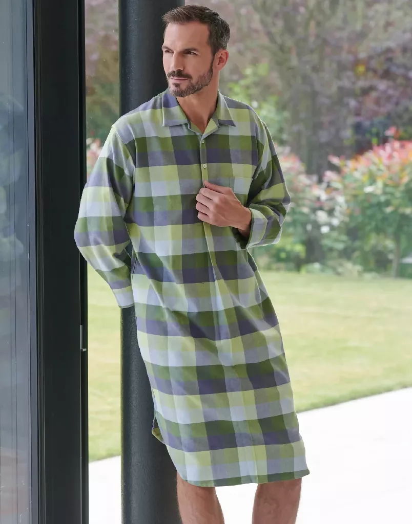 Men's Brushed Cotton Check Nightshirts - Image 6