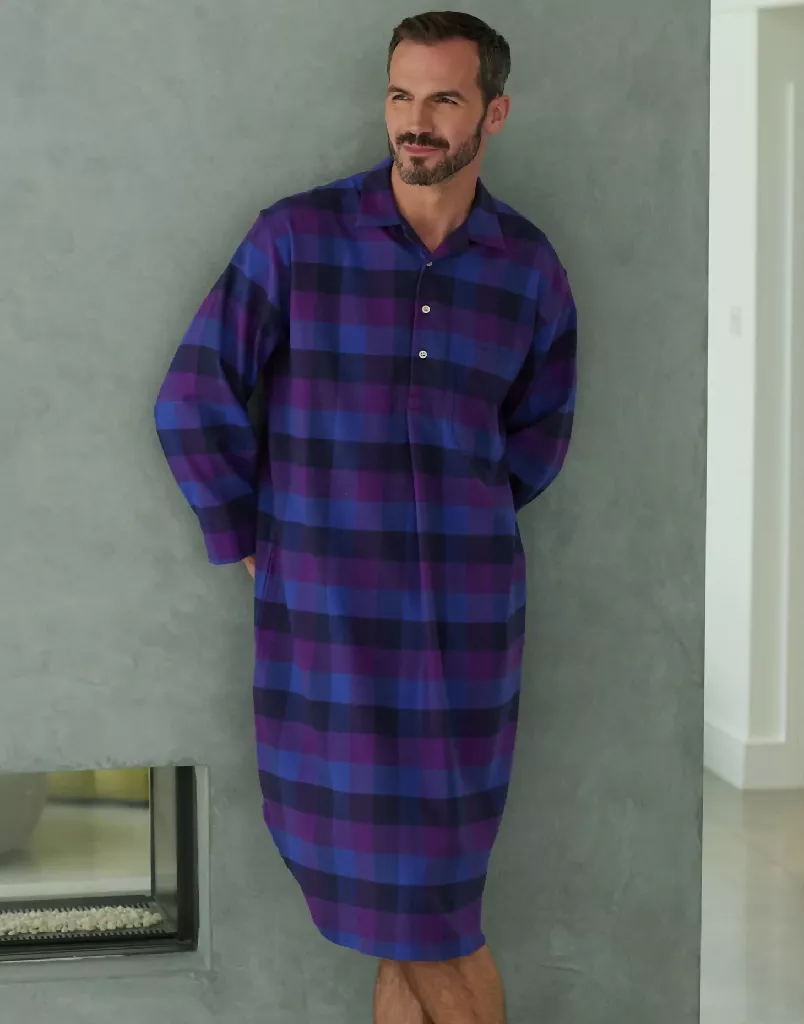 Men's Brushed Cotton Check Nightshirts - Image 7