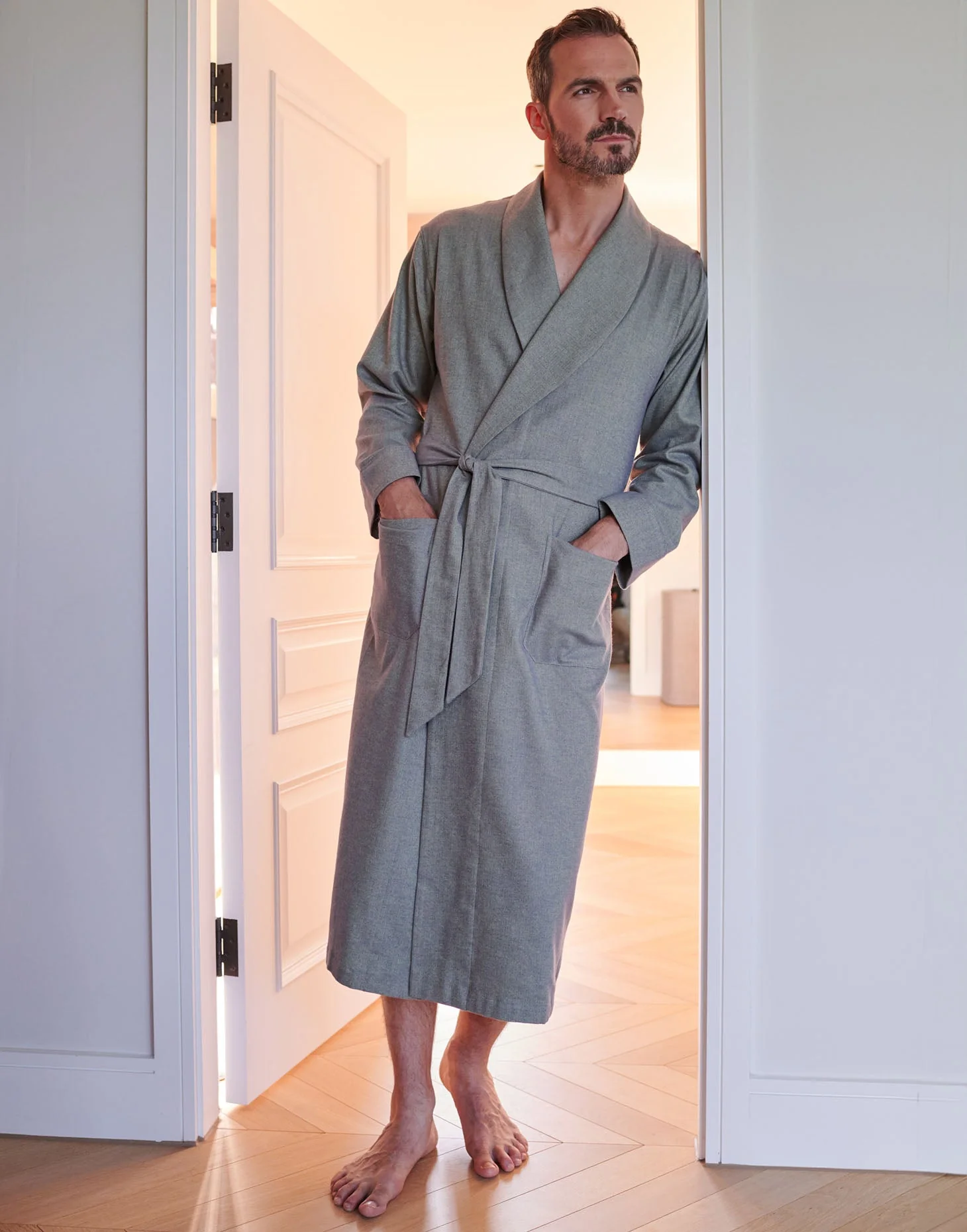 Men's Brushed Cotton Dressing Gown – Orkney Herringbone - Image 3