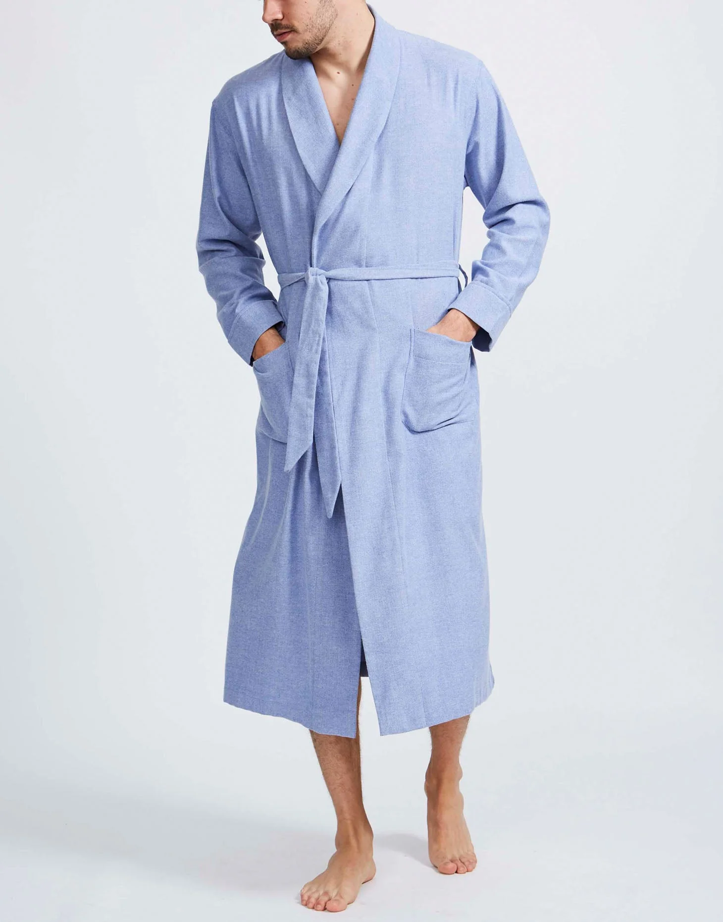 Men's Brushed Cotton Dressing Gown – Staffordshire Blue Herringbone - Image 3