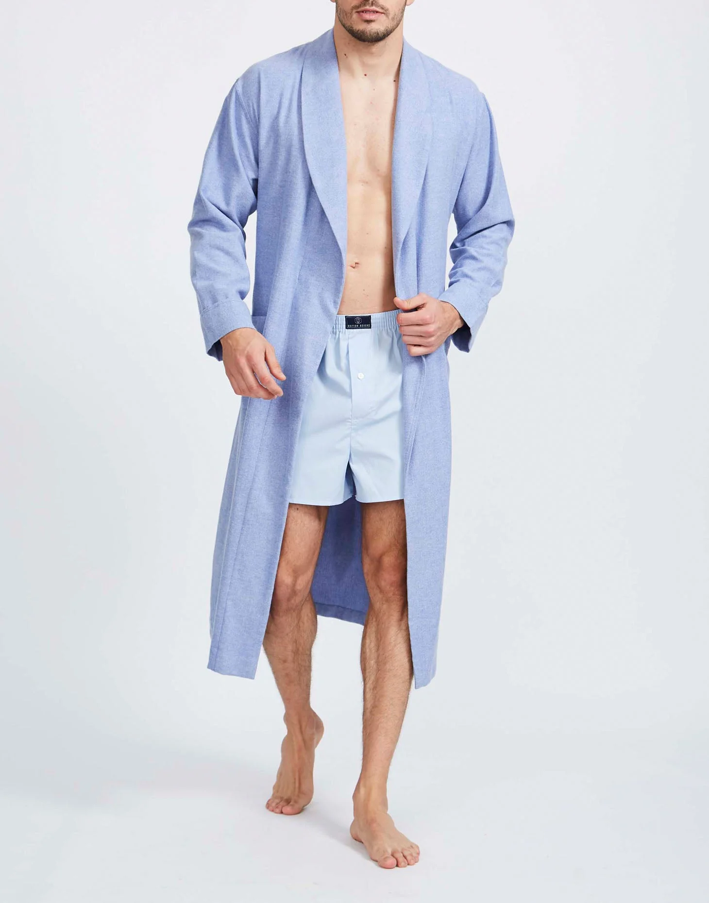 Men's Brushed Cotton Dressing Gown – Staffordshire Blue Herringbone - Image 4