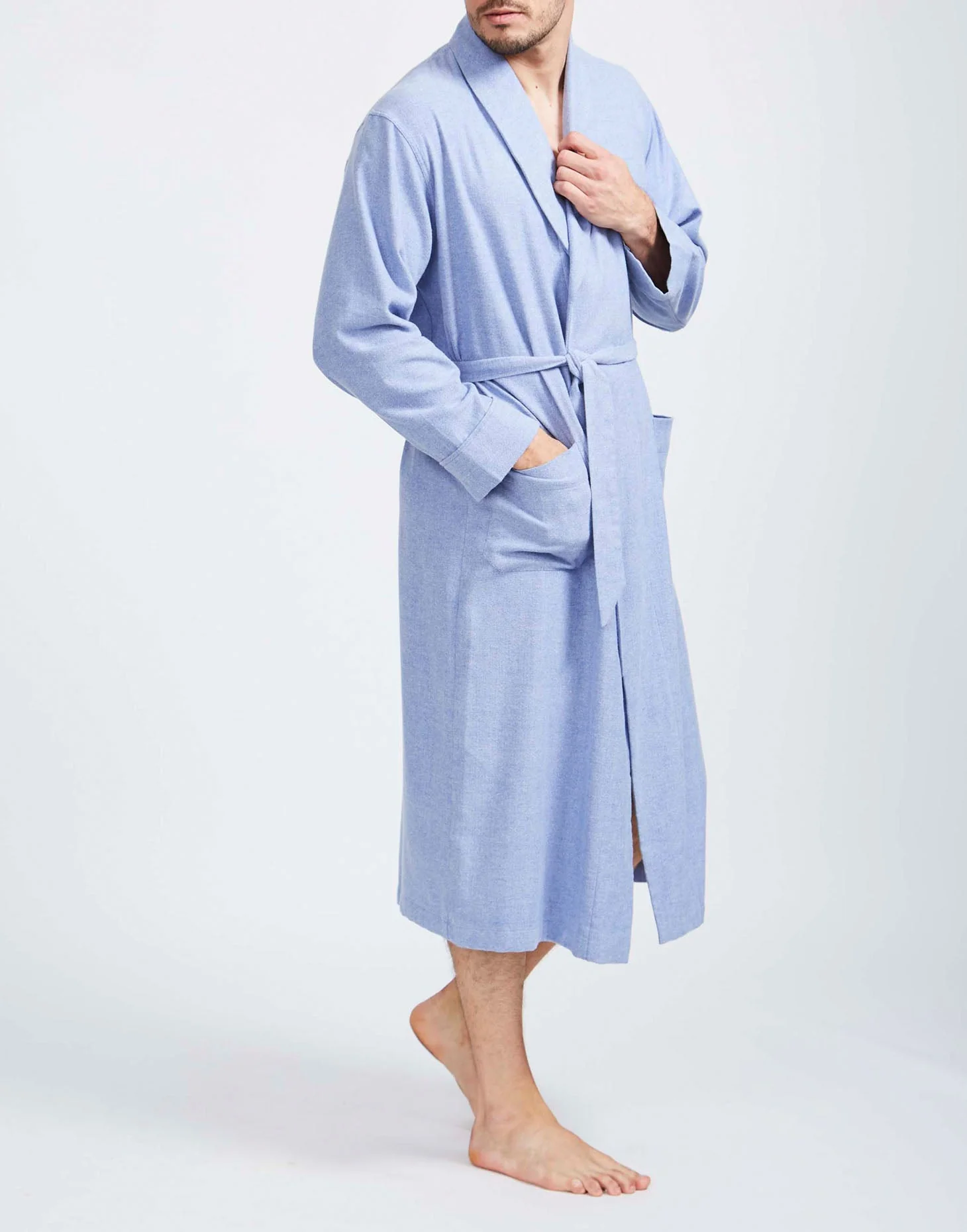 Men's Brushed Cotton Dressing Gown – Staffordshire Blue Herringbone - Image 5