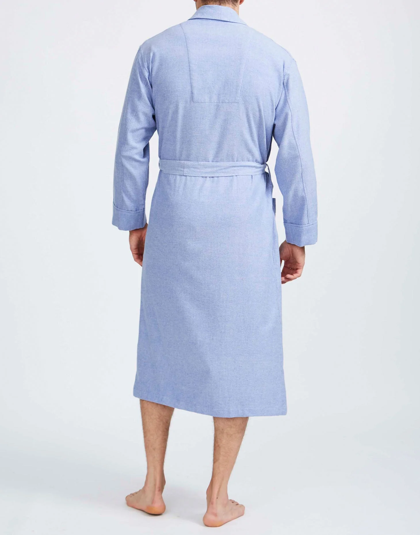 Men's Brushed Cotton Dressing Gown – Staffordshire Blue Herringbone - Image 6