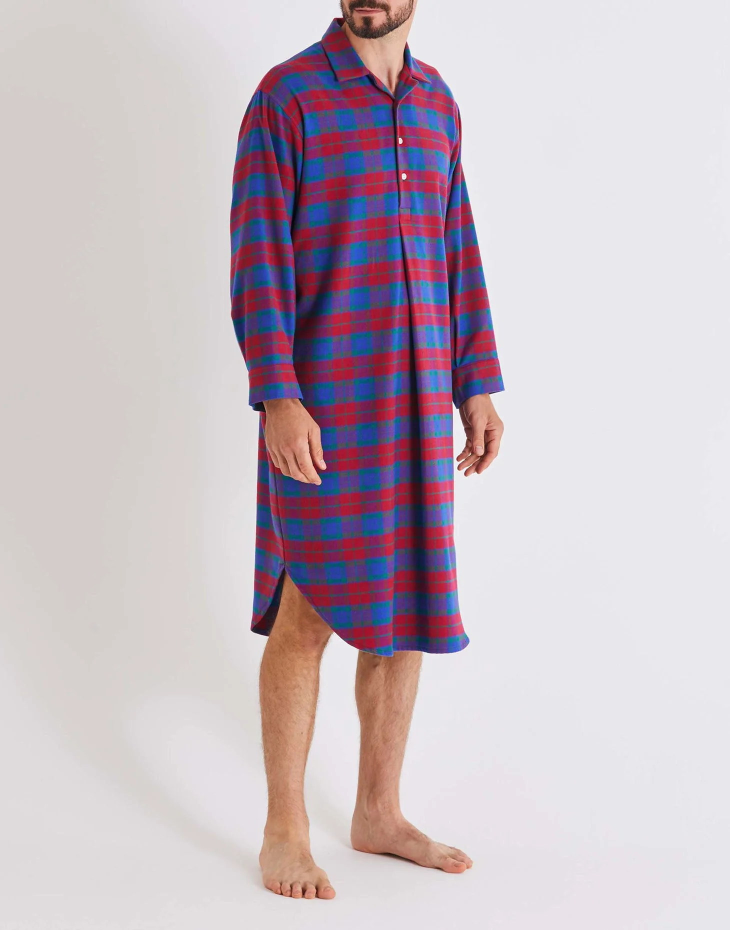 Men's Brushed Cotton Nightshirt – Bordeaux Tartan - Image 3