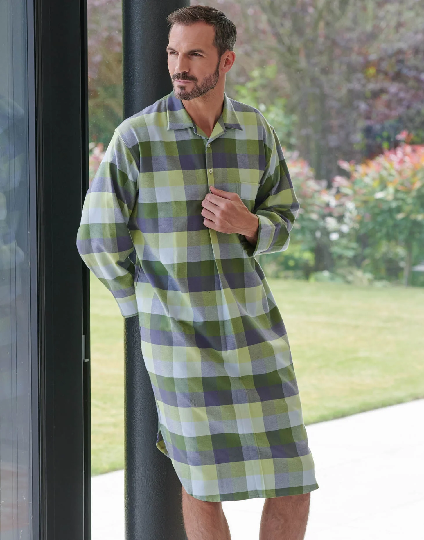 Men's Brushed Cotton Nightshirt – Shetland Check - Image 2