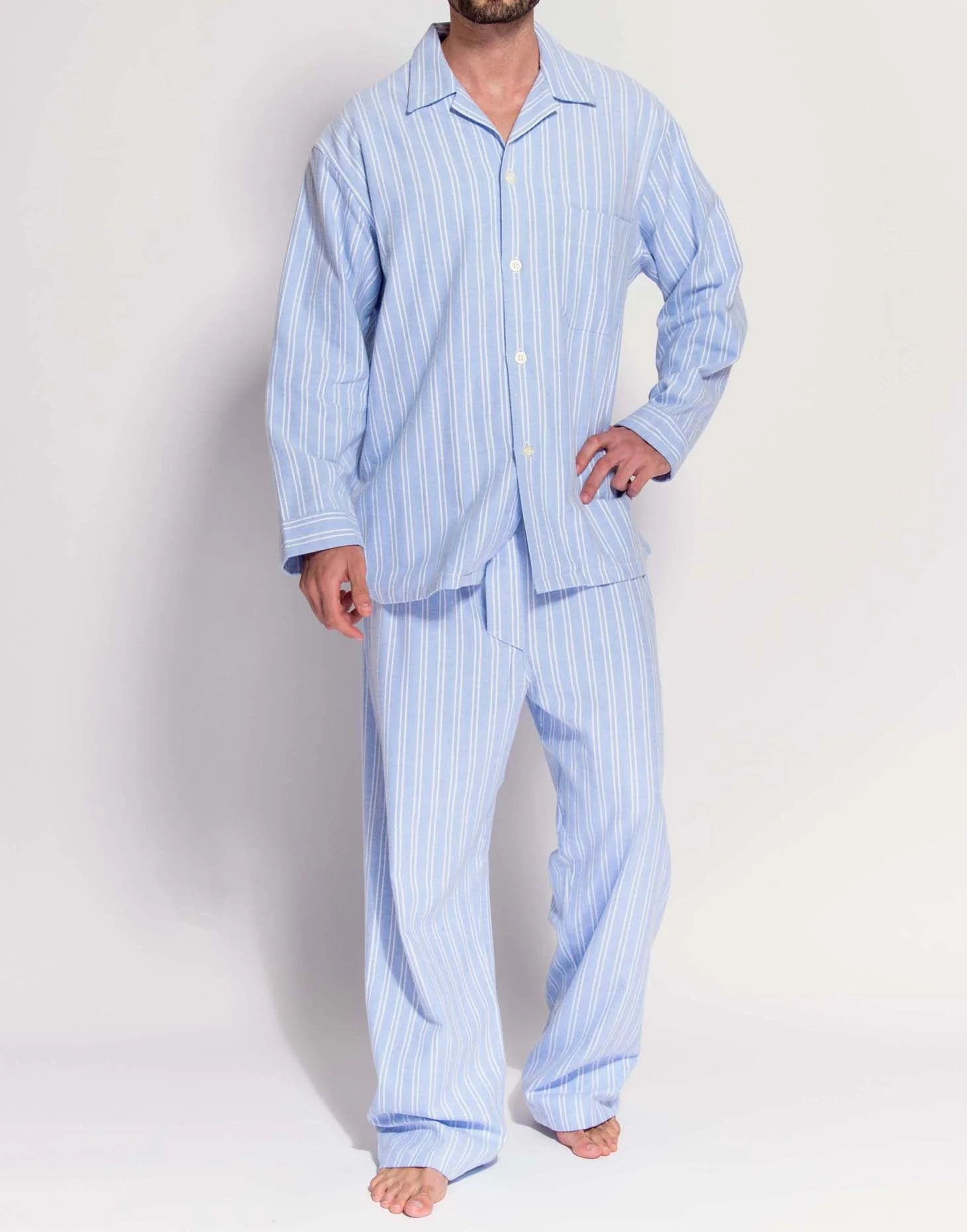 Men's Brushed Cotton Pyjama Set – Westwood Blue Stripe - Image 2
