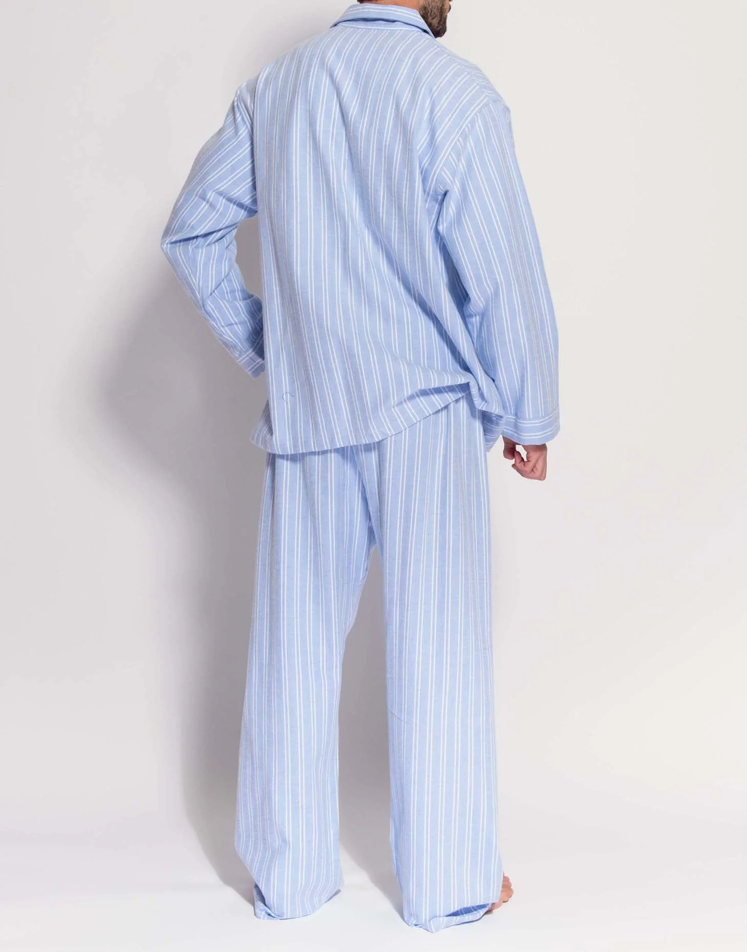 Men's Brushed Cotton Pyjama Set – Westwood Blue Stripe - Image 4