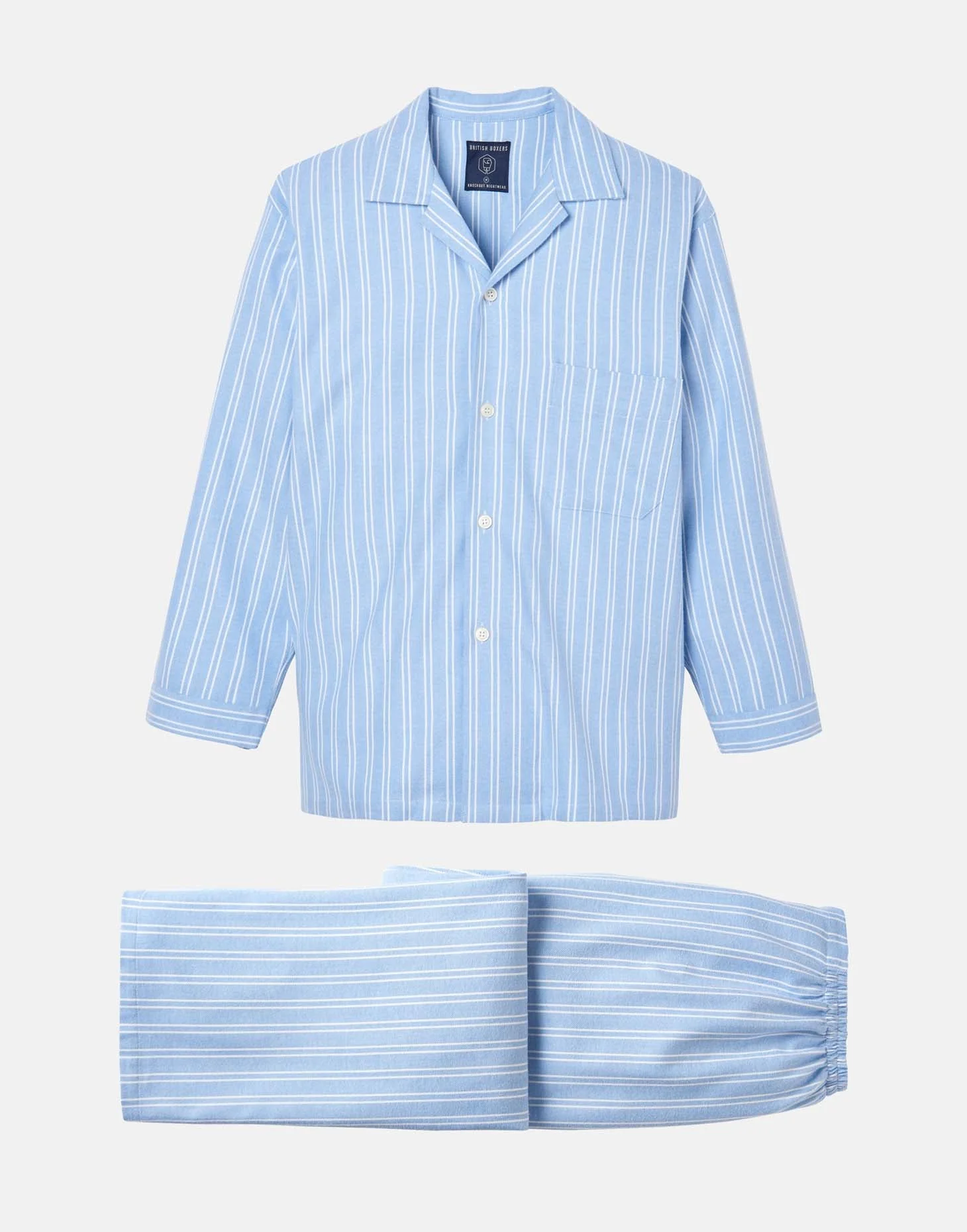 Men's Brushed Cotton Pyjama Set – Westwood Blue Stripe - Image 6