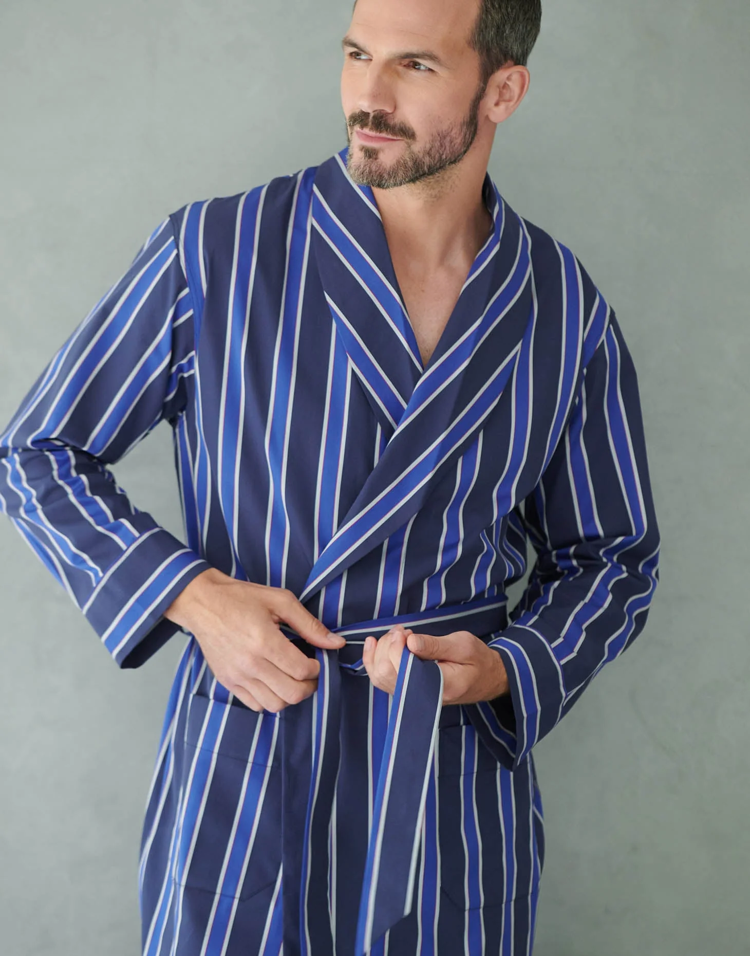 Men's Cotton Dressing Gown – Royal Regimental Satin Stripe - Image 3