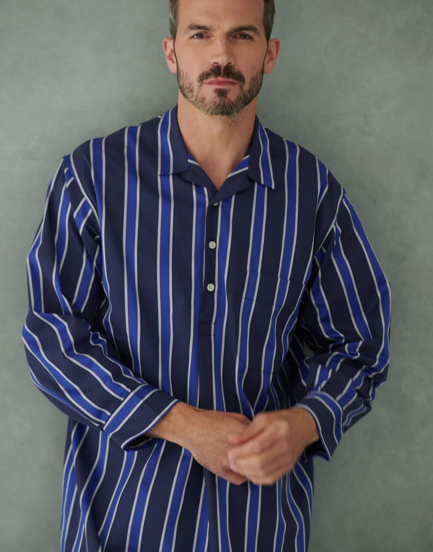 Men's Cotton Nightshirt – Royal Regimental Satin Stripe - Image 2
