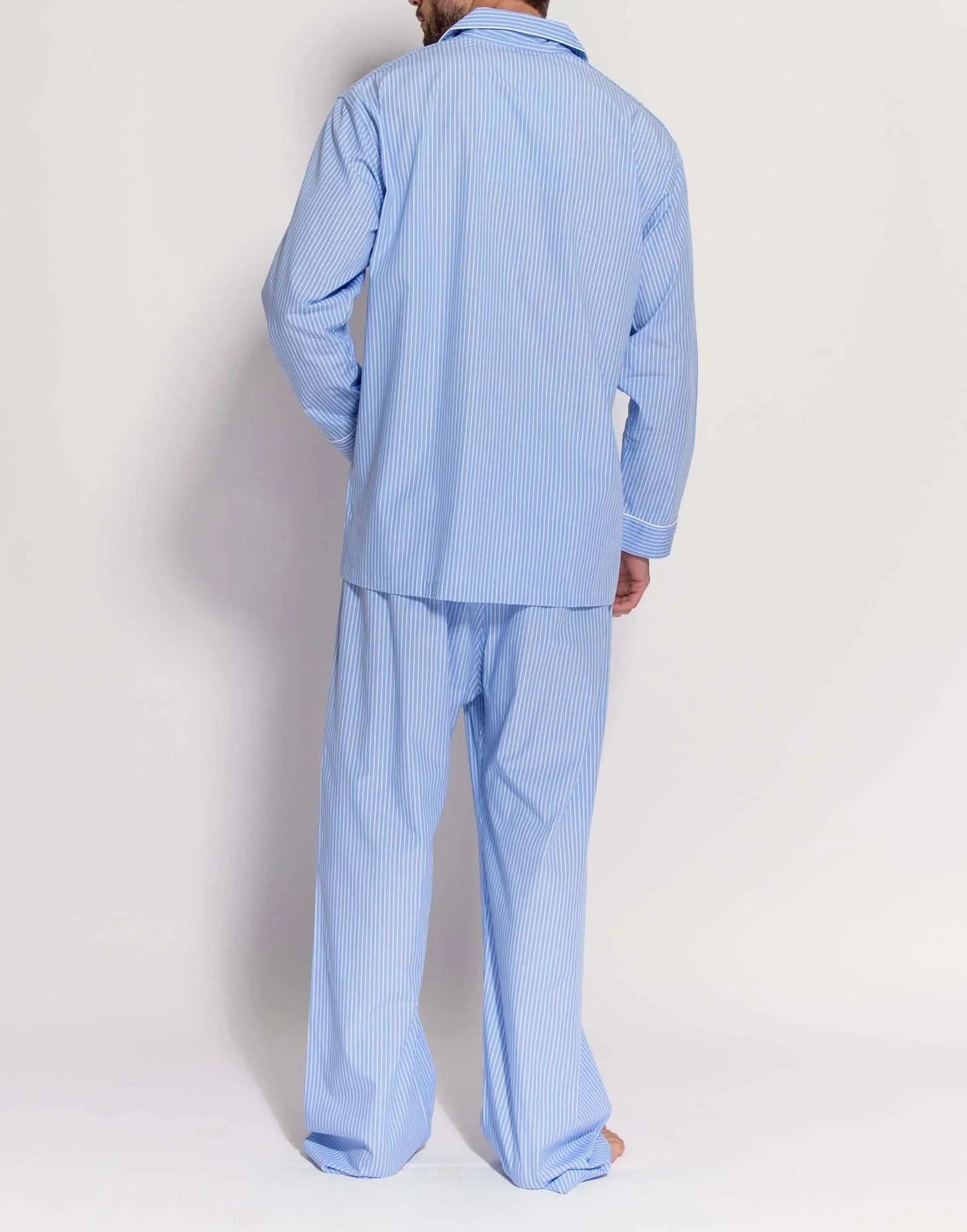 Men's Crisp Cotton Pyjama Set – Sky Blue & White Stripe - Image 5