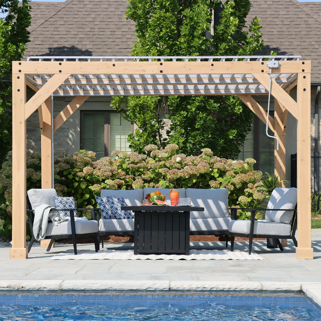Meridian 13 x 11 (4m x 3.4m) Wood Pergola With Louvered Roof - Image 11