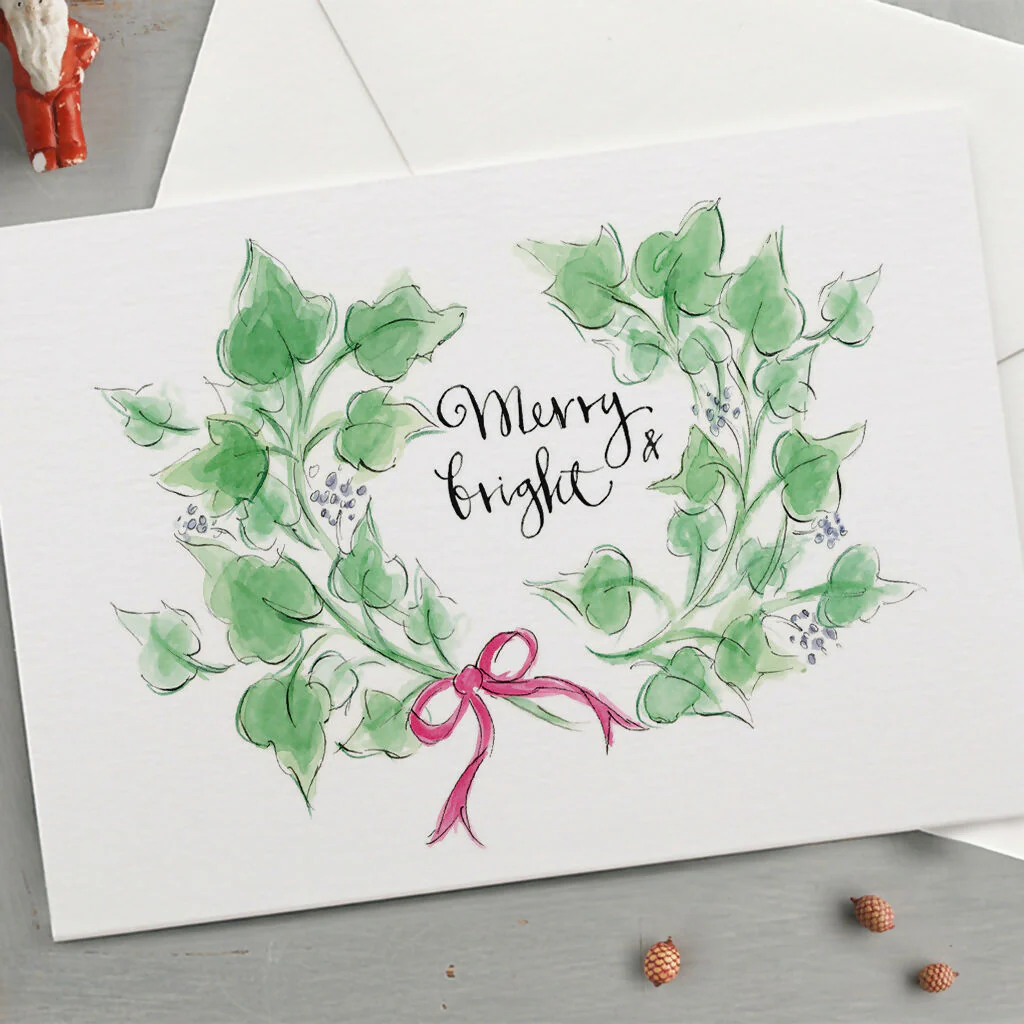 'Merry & Bright' Ivy Wreath Christmas Card - Image 2