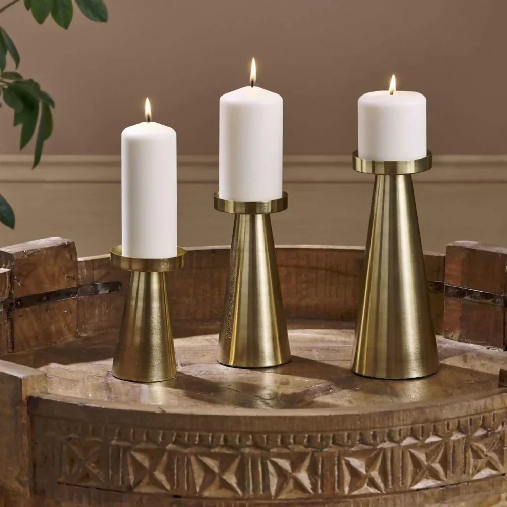 Metal Pillar Golden Candle Holder - Image 2