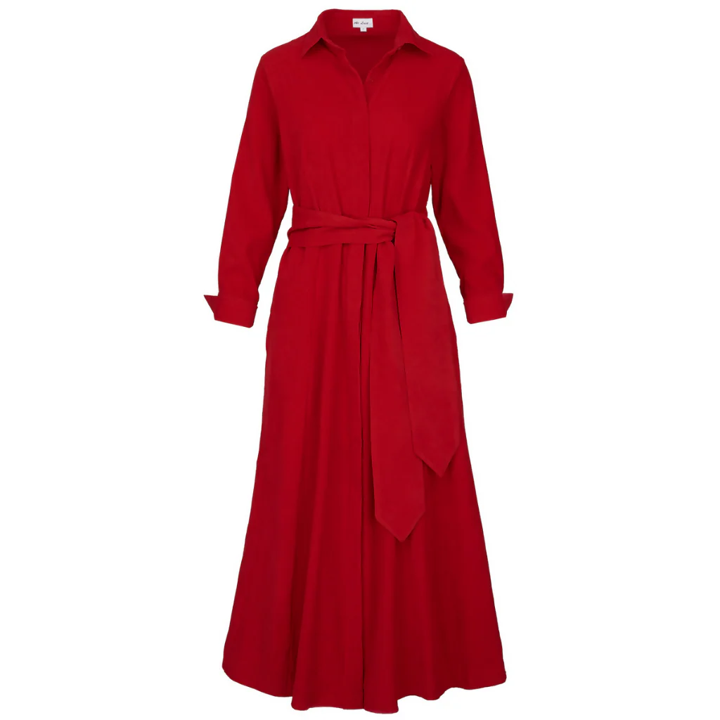 Marigold Corduroy Dress In Pillarbox Red - Image 3