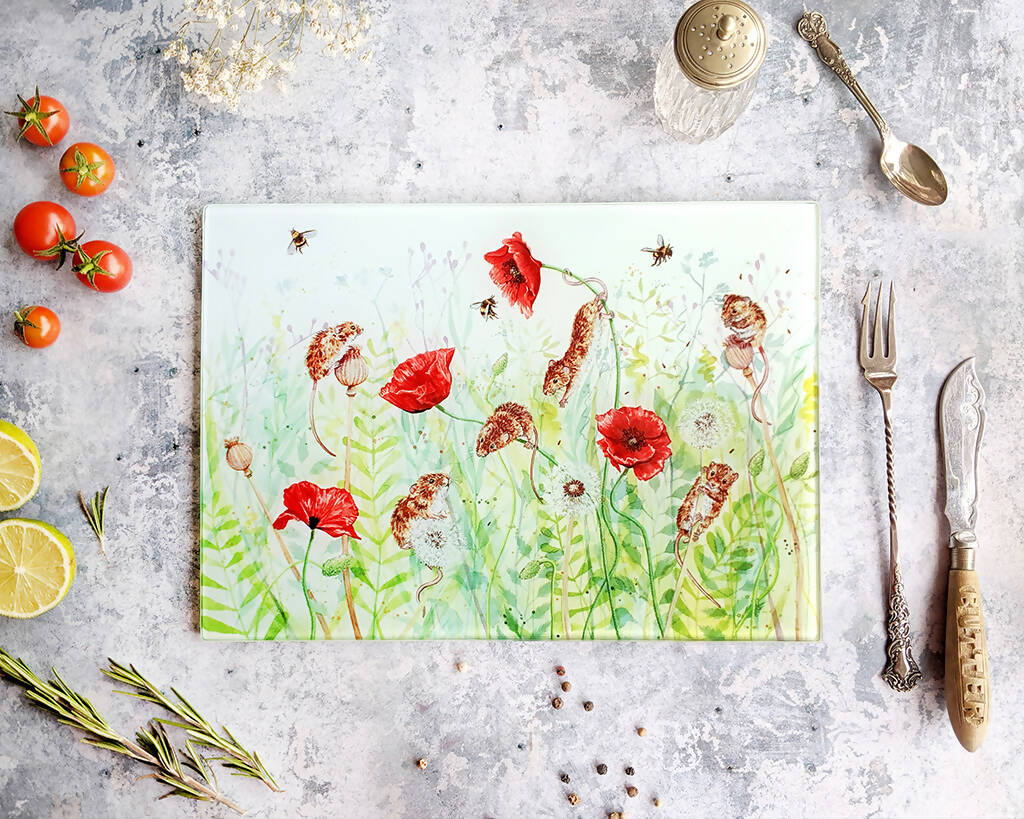 Mice in Poppies Glass Placemat - Image 2