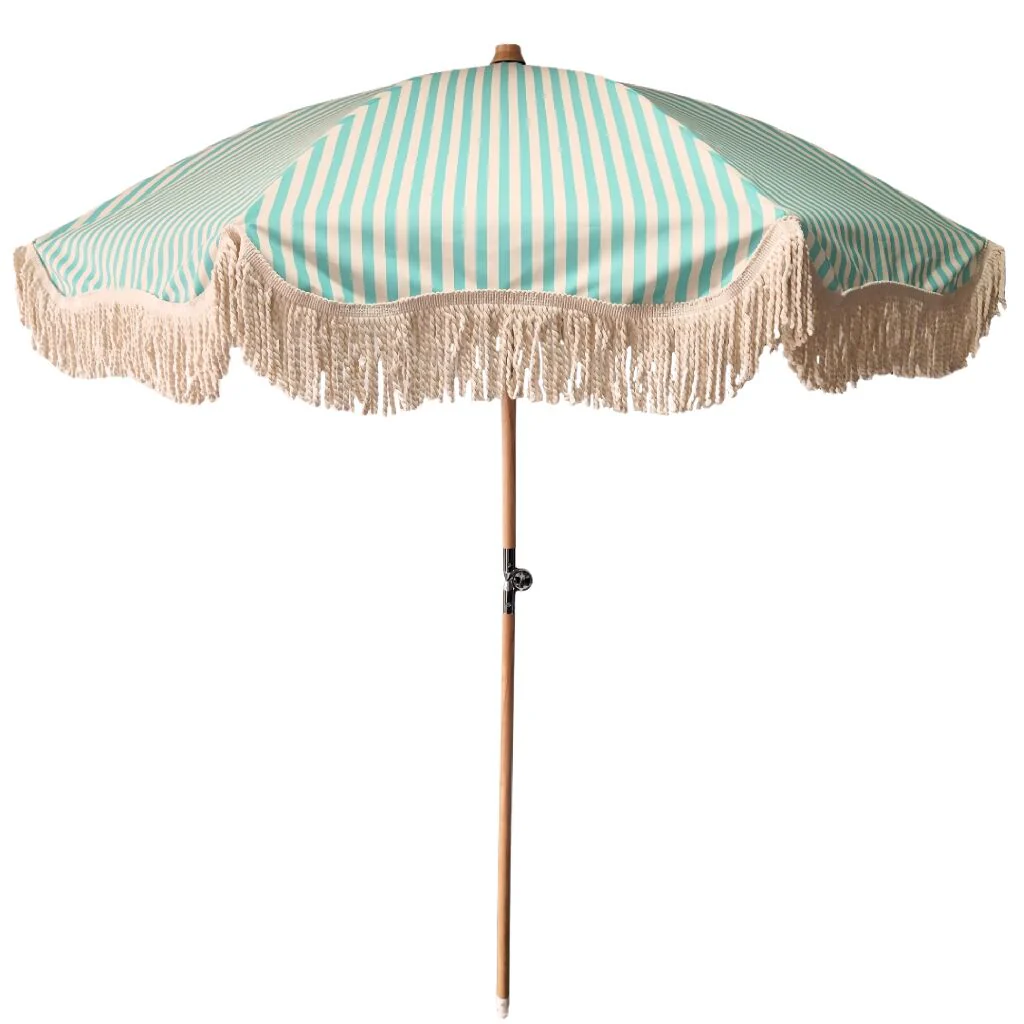 Midnight Blue/Antique White Stripe Large Tassel Fringed Outdoor Parasol - Image 11