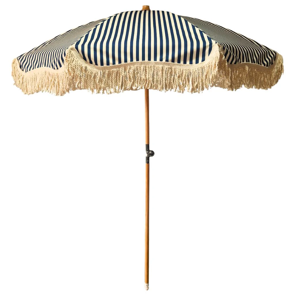 Midnight Blue/Antique White Stripe Large Tassel Fringed Outdoor Parasol - Image 4