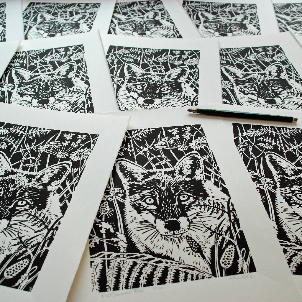 Midsummer Fox - Limited Edition - Original Linocut Print - Image 6