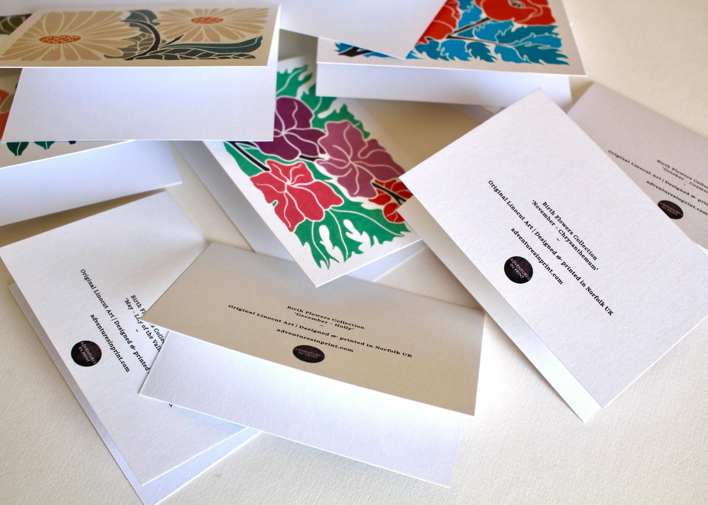 Mini Birth Flower Linocut Note Cards - Set of 12 | Colourful Flowers by month / A7 Notelet card & envelope set - Image 8