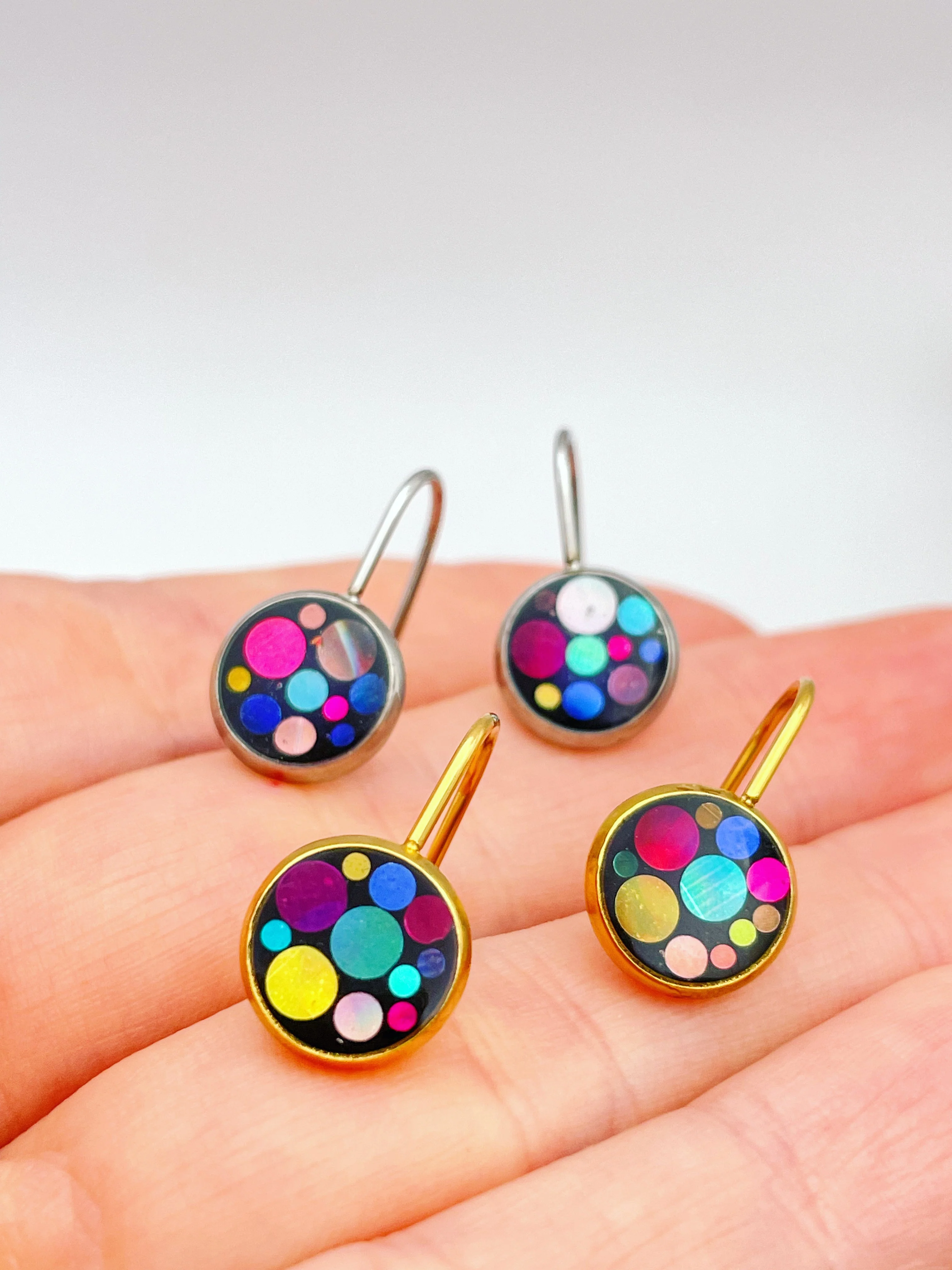 Mini disco drop earrings with colourful sparkles
