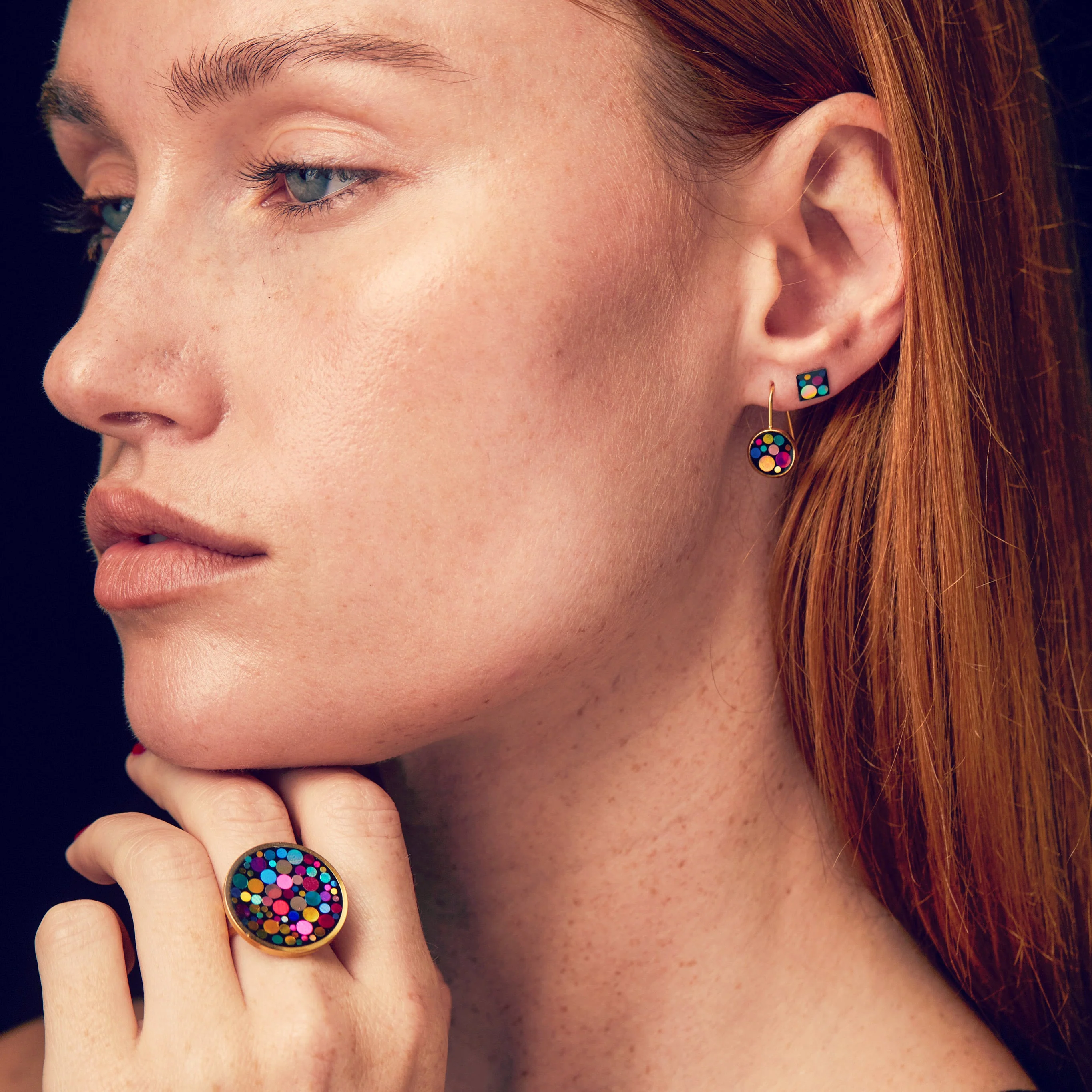 Mini disco drop earrings with colourful sparkles - Image 5