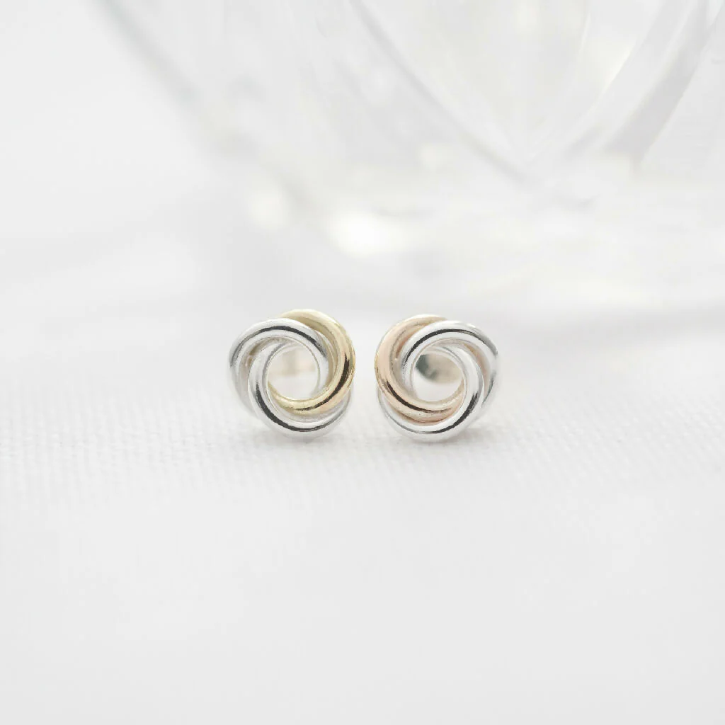 Mini Gold & Silver Russian Ring Stud Earrings - Image 2
