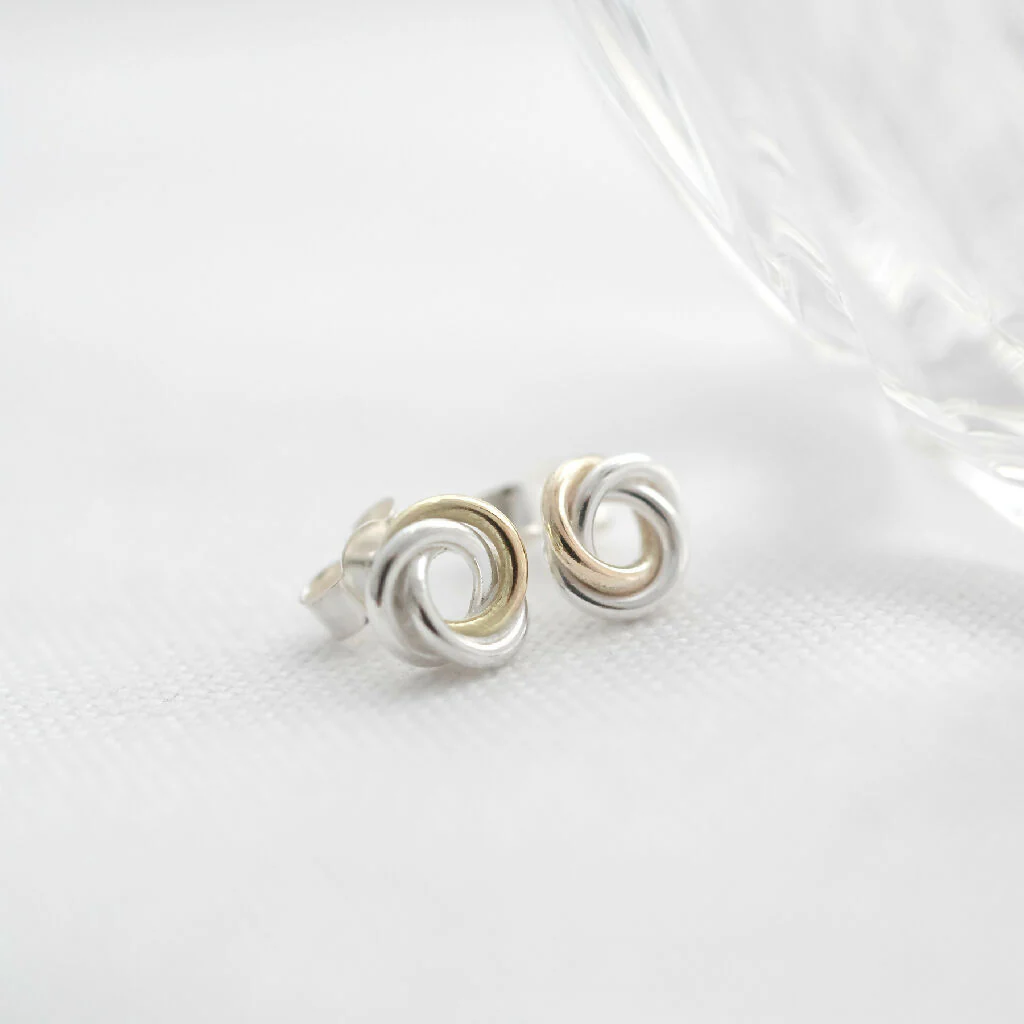 Mini Gold & Silver Russian Ring Stud Earrings - Image 3
